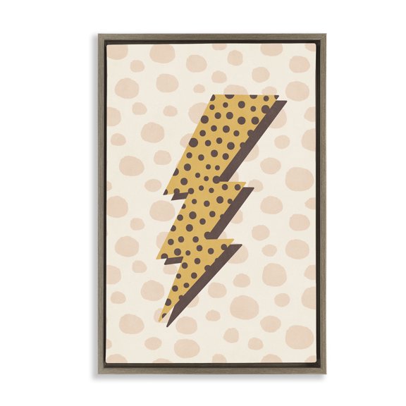 Stupell Industries Dotted Lightning Bolt Abstract Painting Brown Floater Framed Canvas Art Print Wall Art, 17 x 25