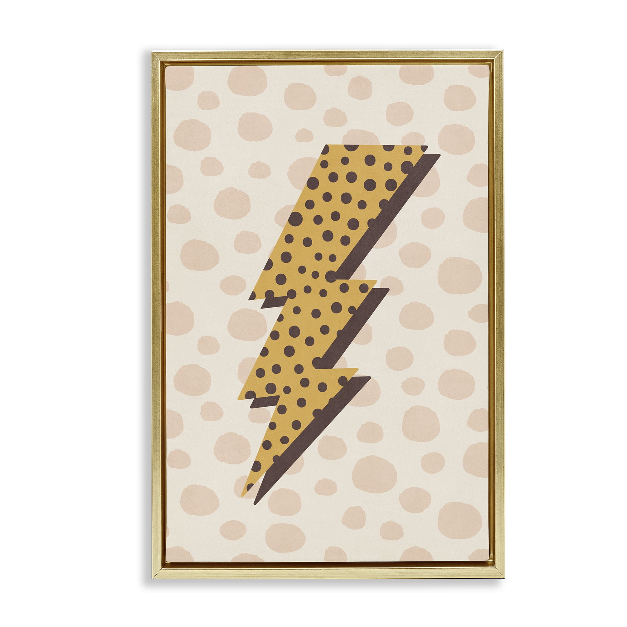 Stupell Industries Dotted Lightning Bolt Abstract Painting Gold Floater Framed Canvas Art Print Wall Art, 21 x 31