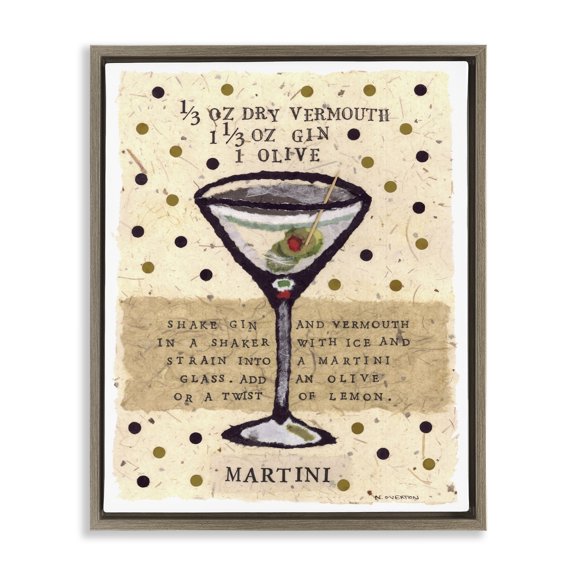 Stupell Industries Art Deco Dotted Martini Recipe Brown Floating Frame Canvas Art, 17 x 21, by Nancy Overton