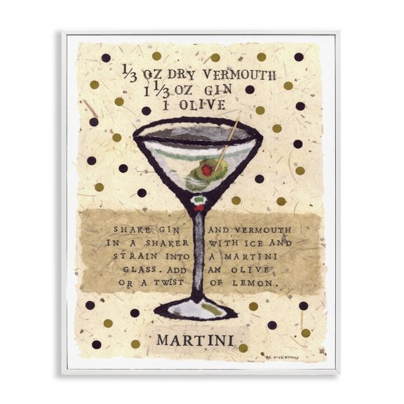 Stupell Industries Dotted Martini Recipe White Framed Giclee Art design by Nancy Overton, 14 x 11