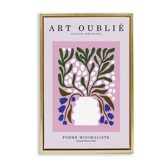 Stupell Industries Dotted Midcentury Flower Vase Plants & Flowers Painting Gold Floater Framed Canvas Art Print Wall Art, 17 x 25