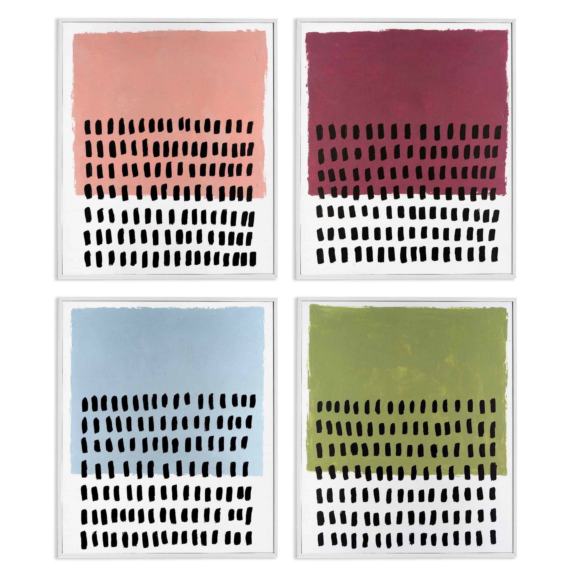 Stupell Industries Dotted Neutral Abstracts Abstract Painting White Framed Art Print Wall Art, 16 x 20, Set of 4