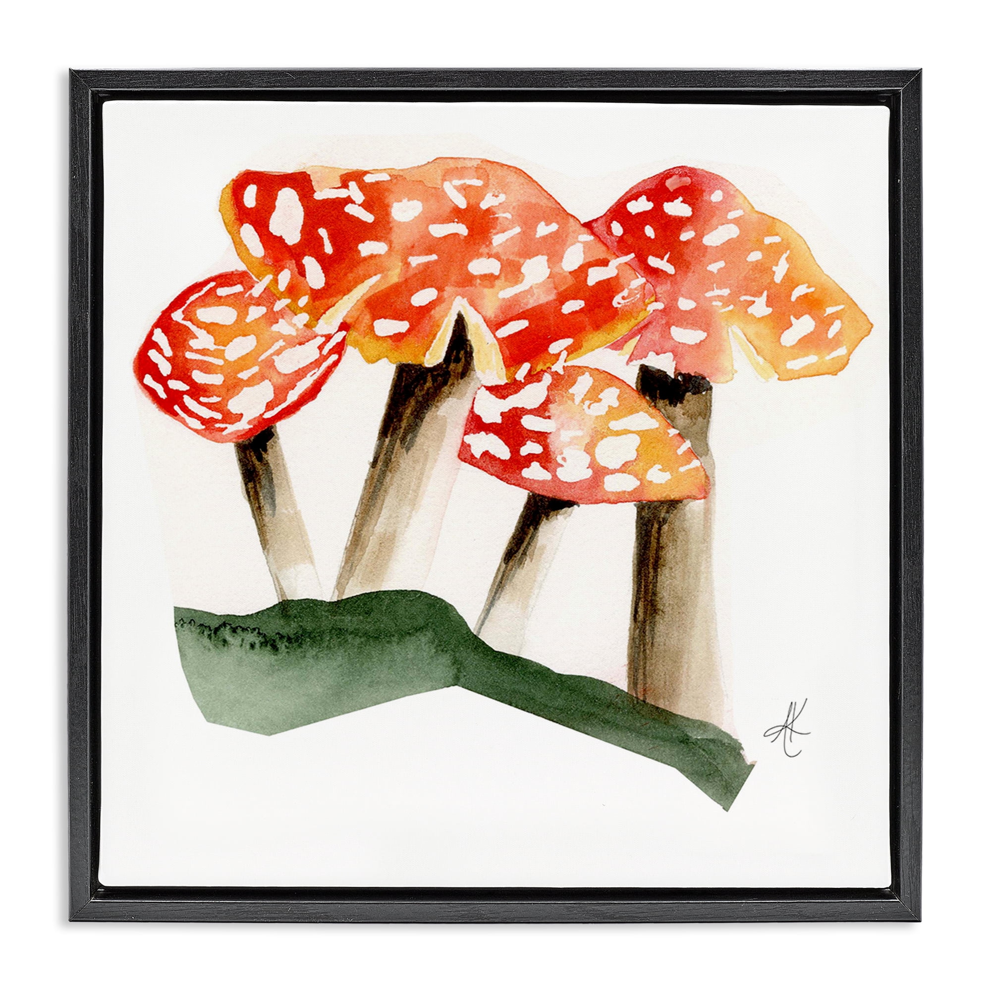 Stupell Industries Dotted Red Mushrooms Plants & Flowers Painting Black Floater Framed Canvas Art Print Wall Art, 25 x 25