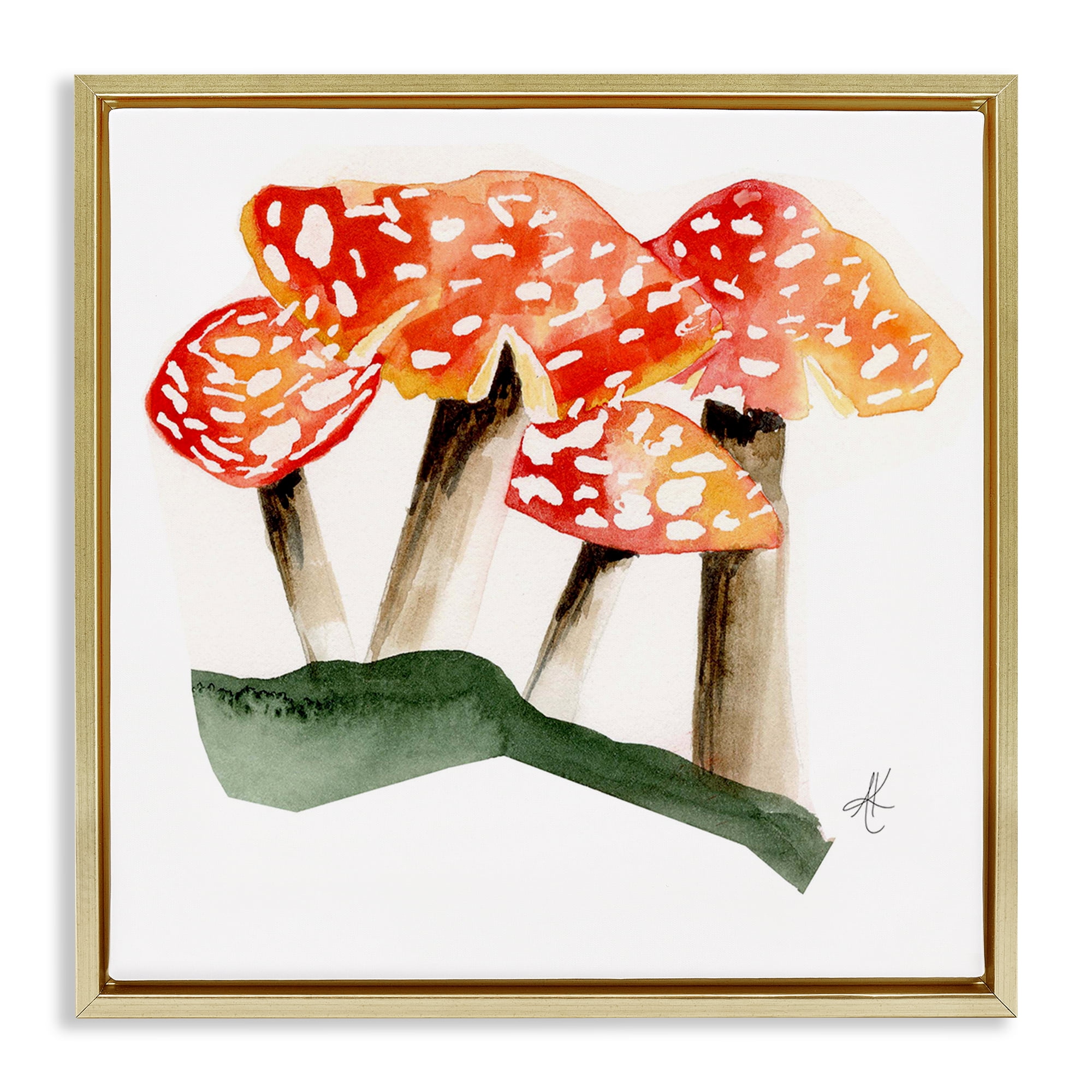 Stupell Industries Dotted Red Mushrooms Plants & Flowers Painting Gold Floater Framed Canvas Art Print Wall Art, 25 x 25