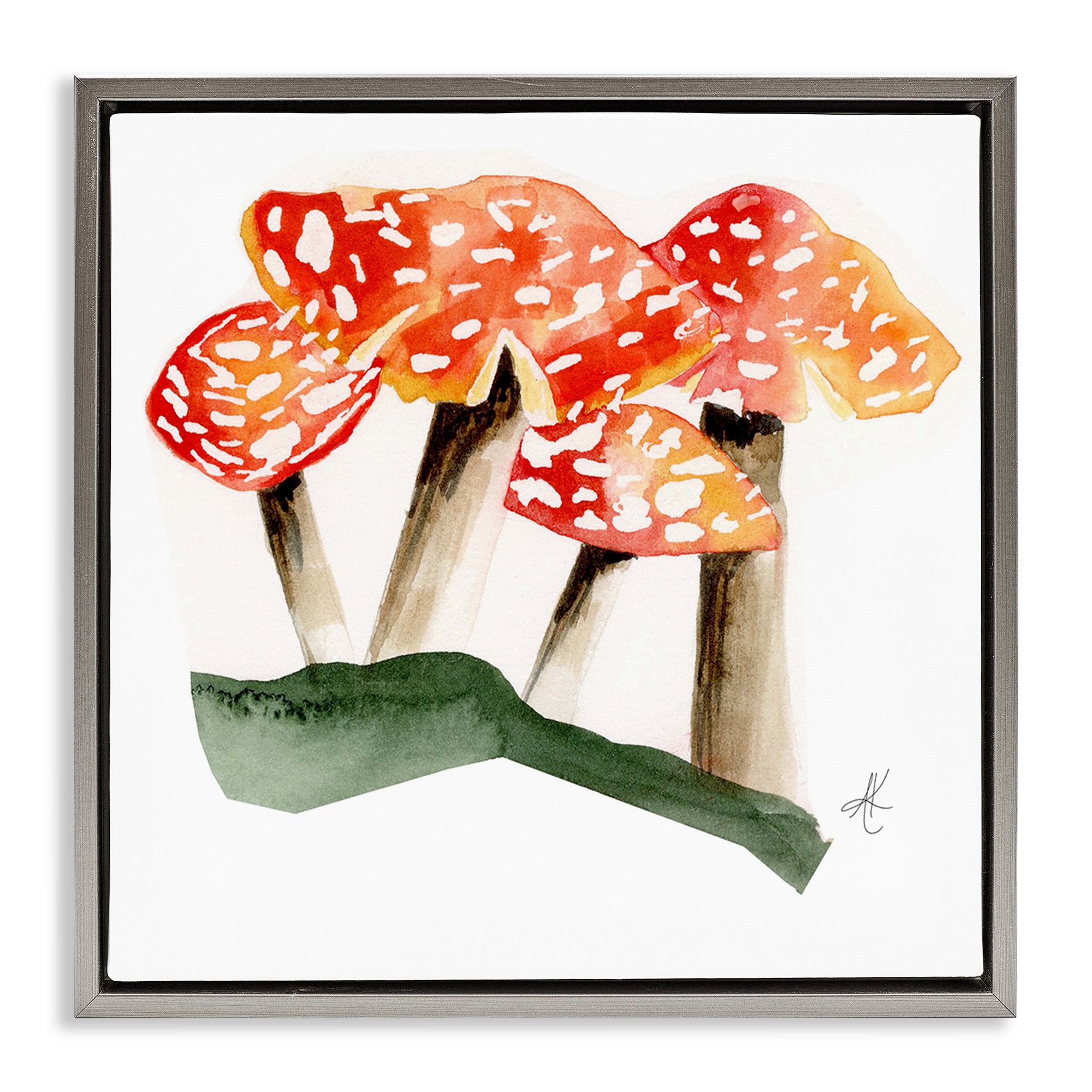 Stupell Industries Dotted Red Mushrooms Plants & Flowers Painting Gray Floater Framed Canvas Art Print Wall Art, 18 x 18