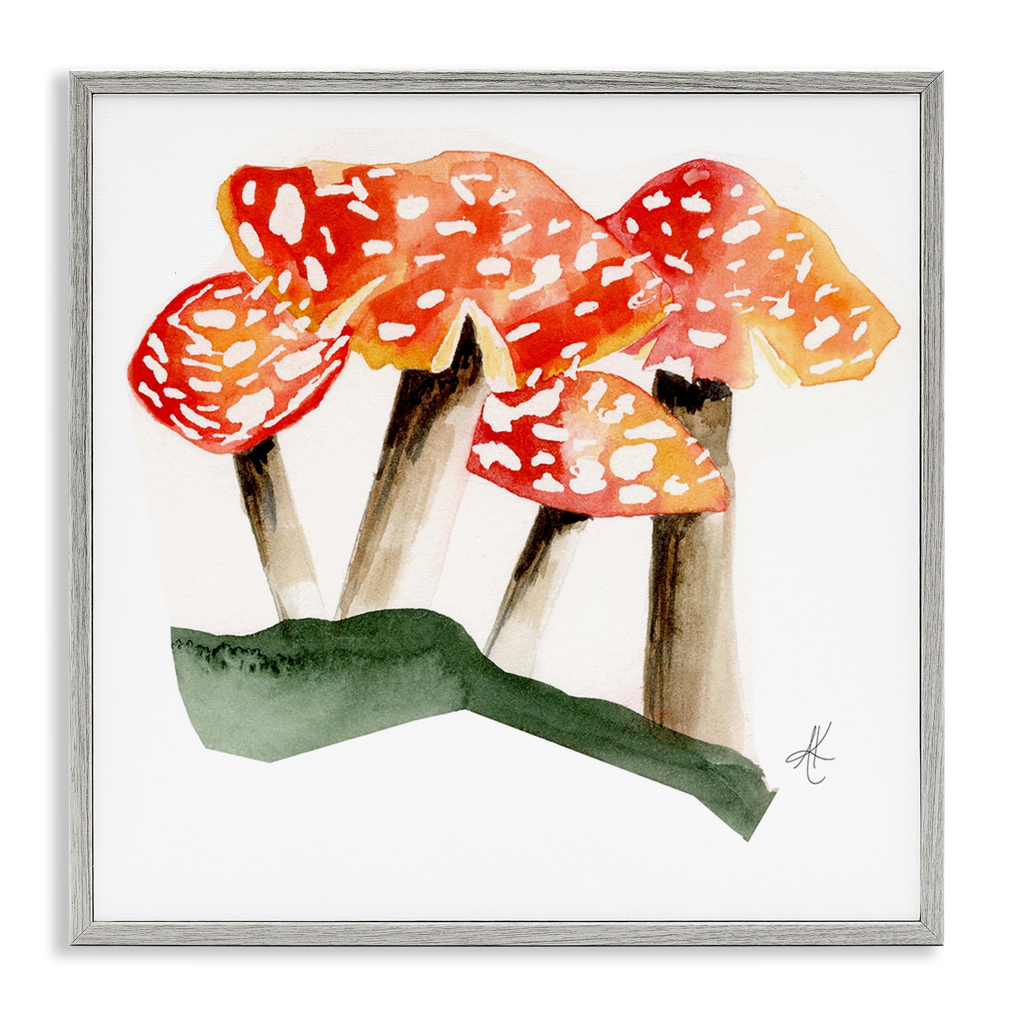 Stupell Industries Dotted Red Mushrooms Plants & Flowers Painting Gray Framed Art Print Wall Art, 17 x 17