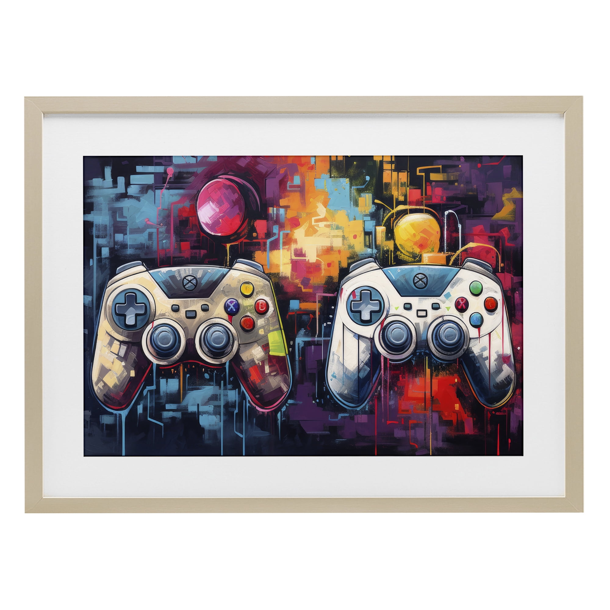 Stupell Industries Double Controller Modern Gamer Birch Framed Print Under Glass, design by Lazar Studio