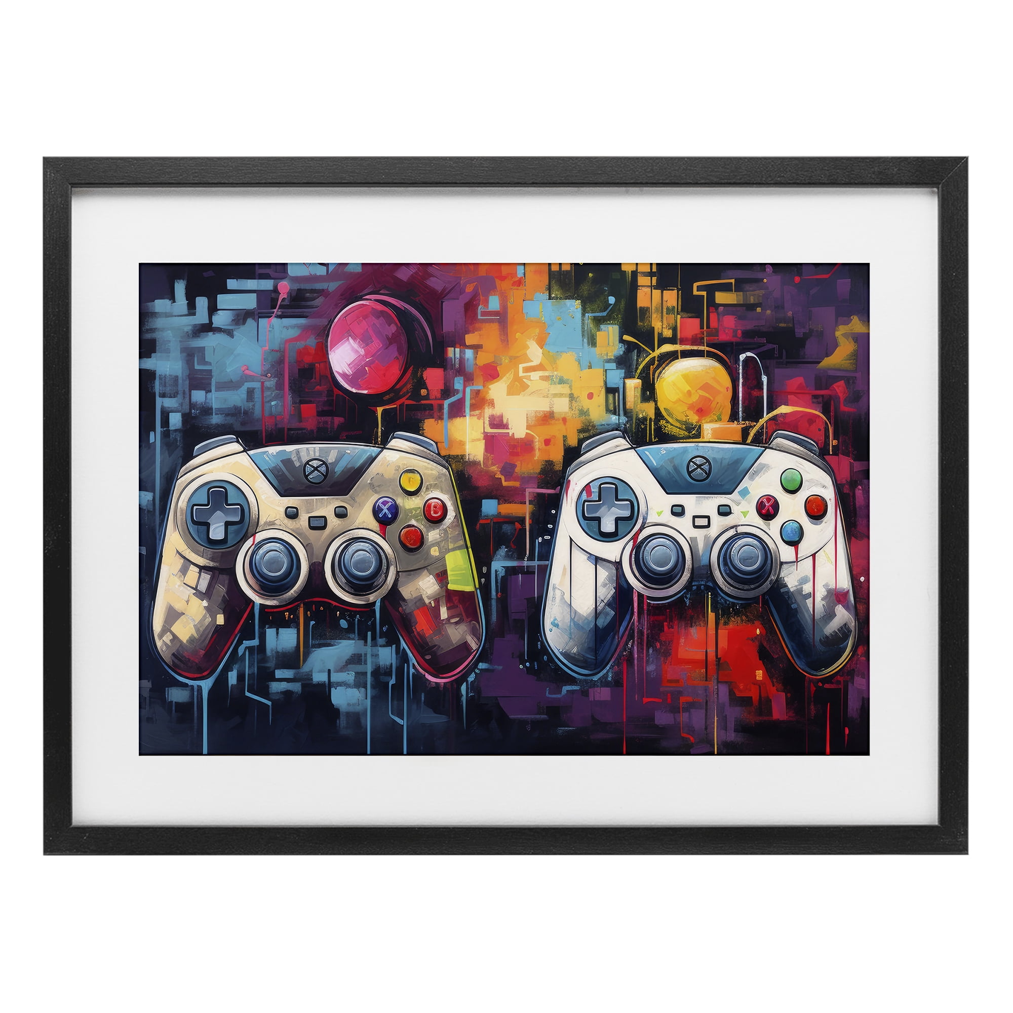 Stupell Industries Double Controller Modern Gamer Black Framed Print Under Glass, design by Lazar Studio