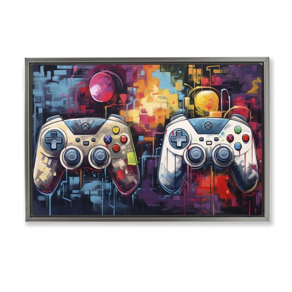 Stupell Industries Modern Double Controller Modern Gamer Gray Floating Frame Canvas Art, 25 x 17, by Lazar Studio