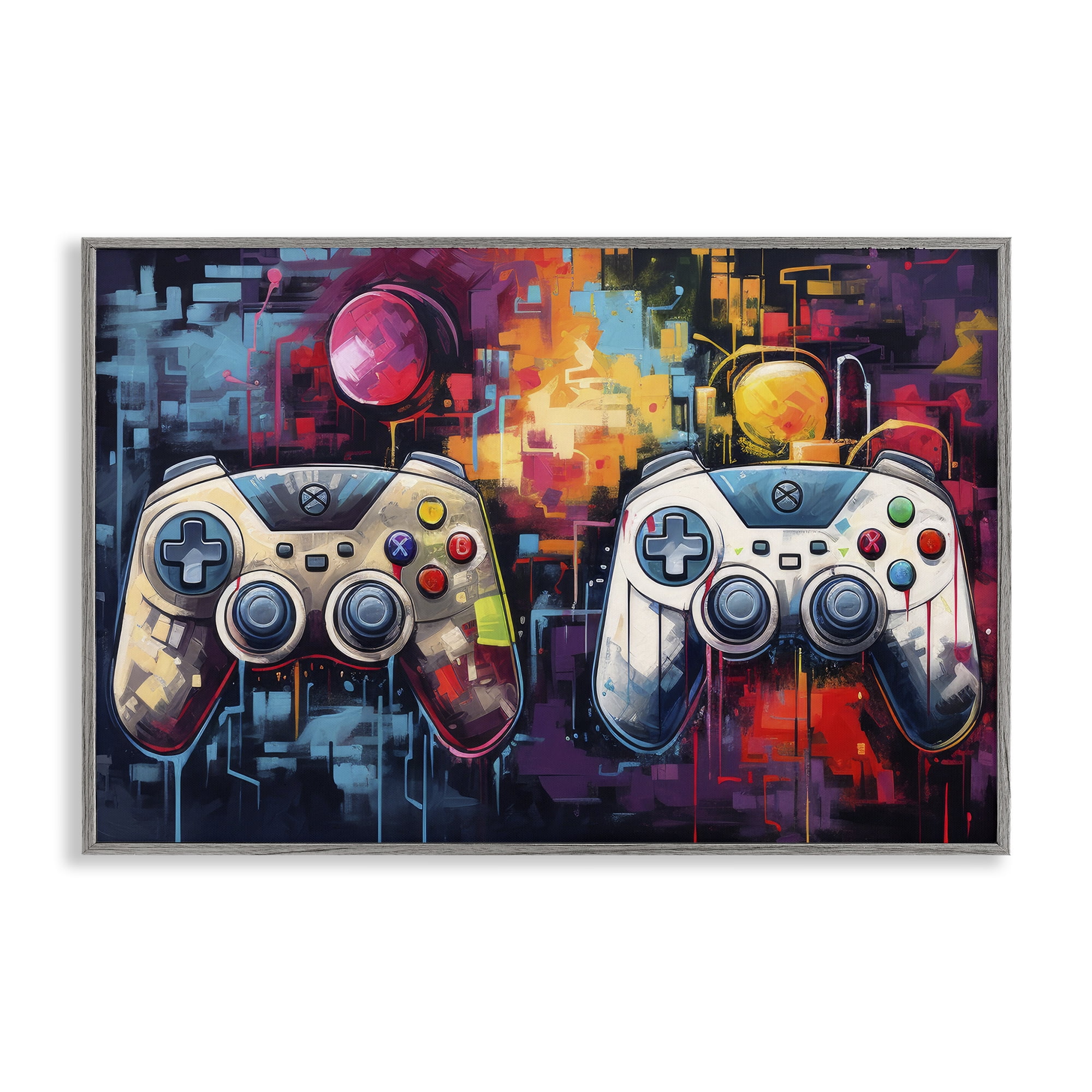 Stupell Industries Double Controller Modern Gamer Gray Framed Giclee Art, design by Lazar Studio