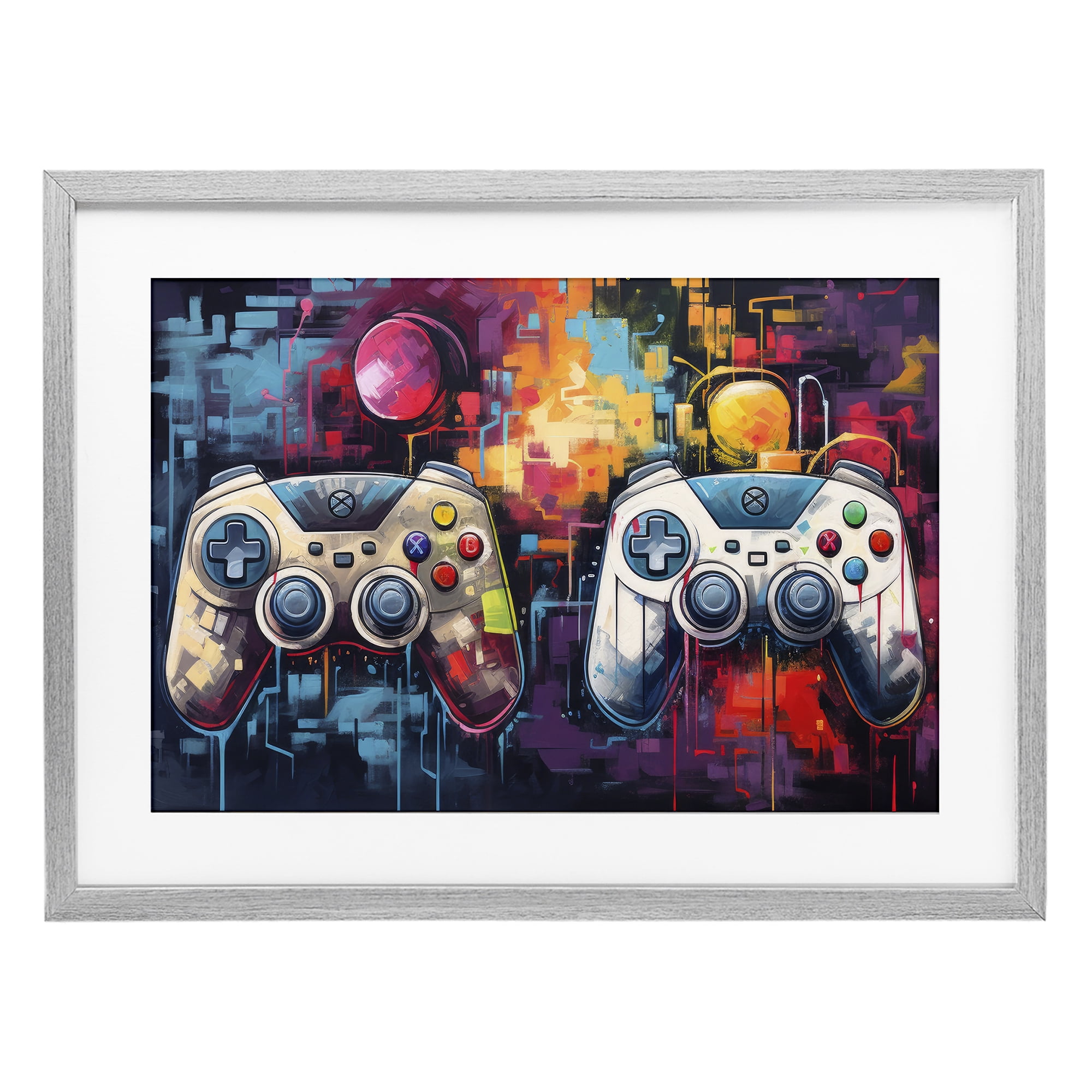 Stupell Industries Double Controller Modern Gamer Gray Framed Print Under Glass, design by Lazar Studio