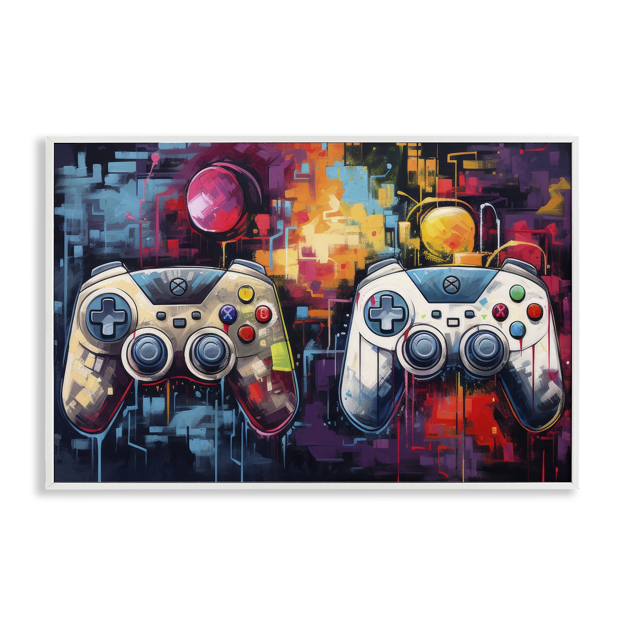 Stupell Industries Double Controller Modern Gamer White Framed Giclee Art, design by Lazar Studio