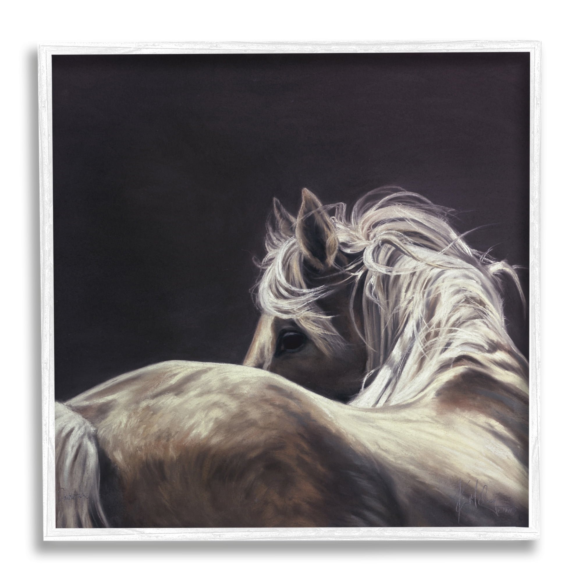 Stupell Industries Double Take Horse Portrait Animals & Insects Painting White Framed Art Print Wall Art, 12 x 12