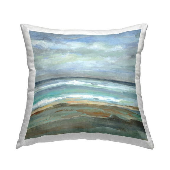 Stupell Industries Double Wave Seashore 18" x 18" Nautical & Beach Print Polyester Throw Pillow, Zip Closure 1 Count