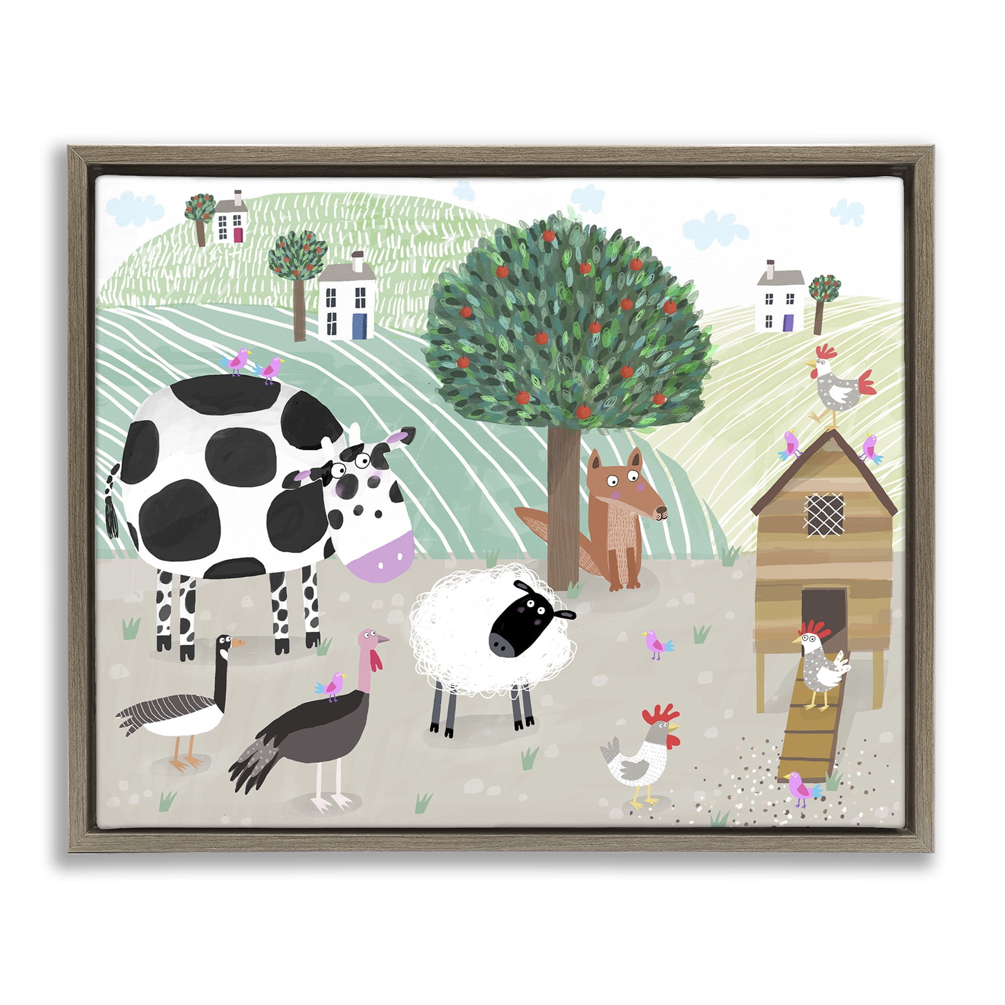 Stupell Industries Down At The Farm Brown Framed Floater Canvas Wall Art, design by Carla Daly