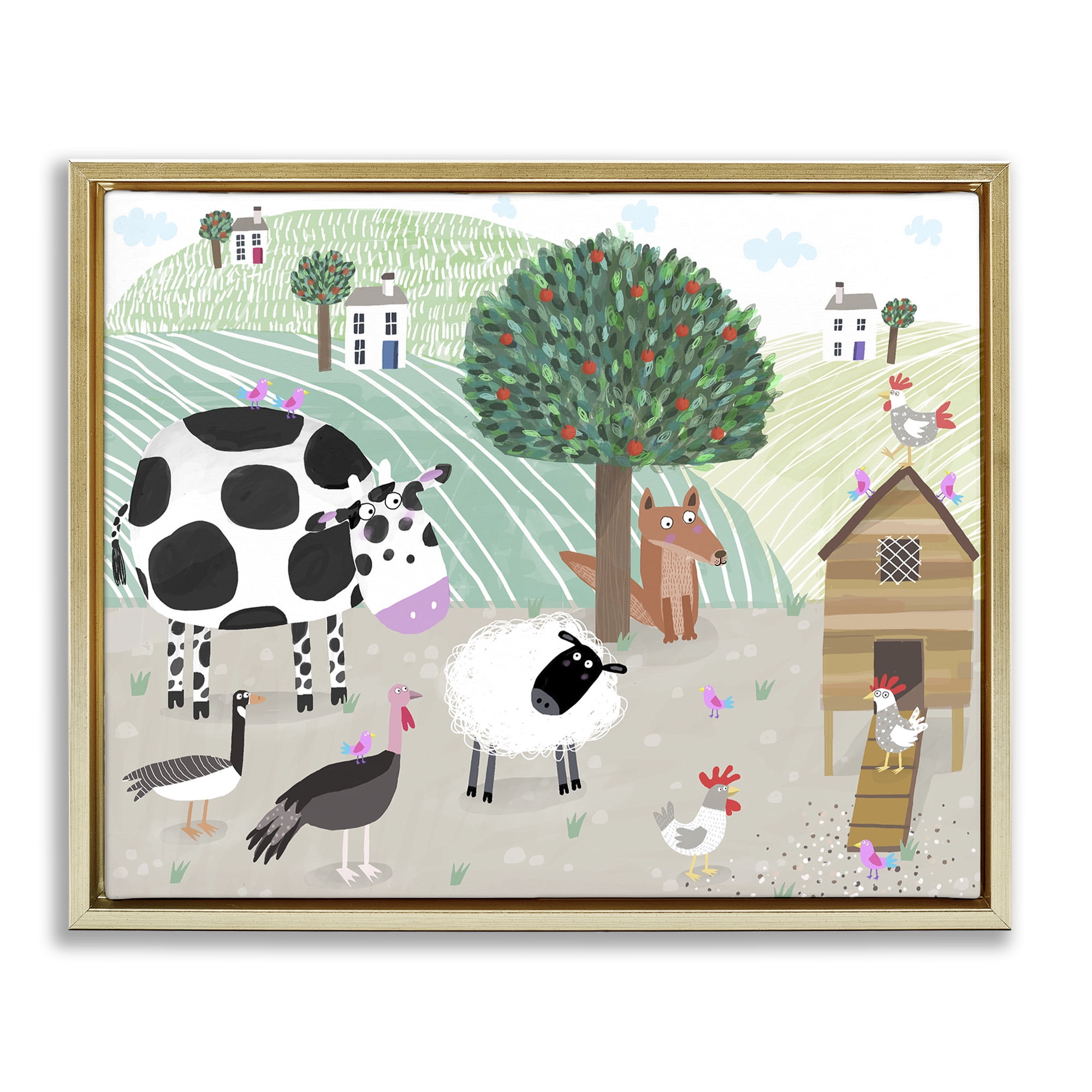 Stupell Industries Down At The Farm Gold Framed Floater Canvas Wall Art, design by Carla Daly