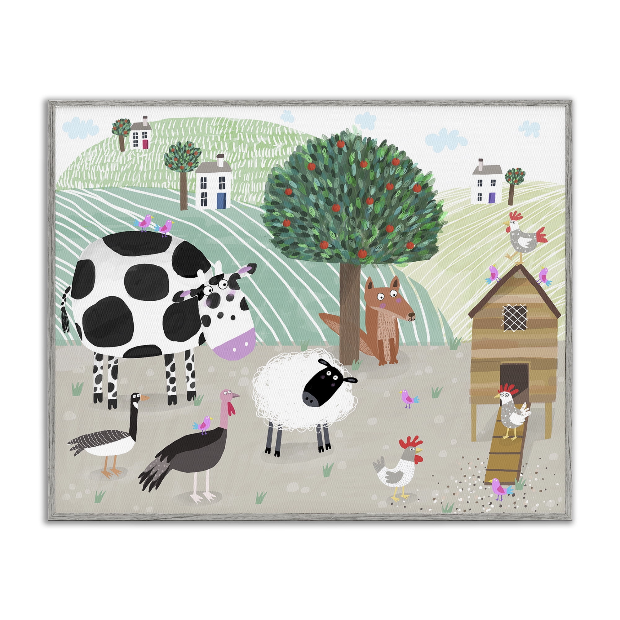 Stupell Industries Down At The Farm Gray Framed Giclee Art, design by Carla Daly
