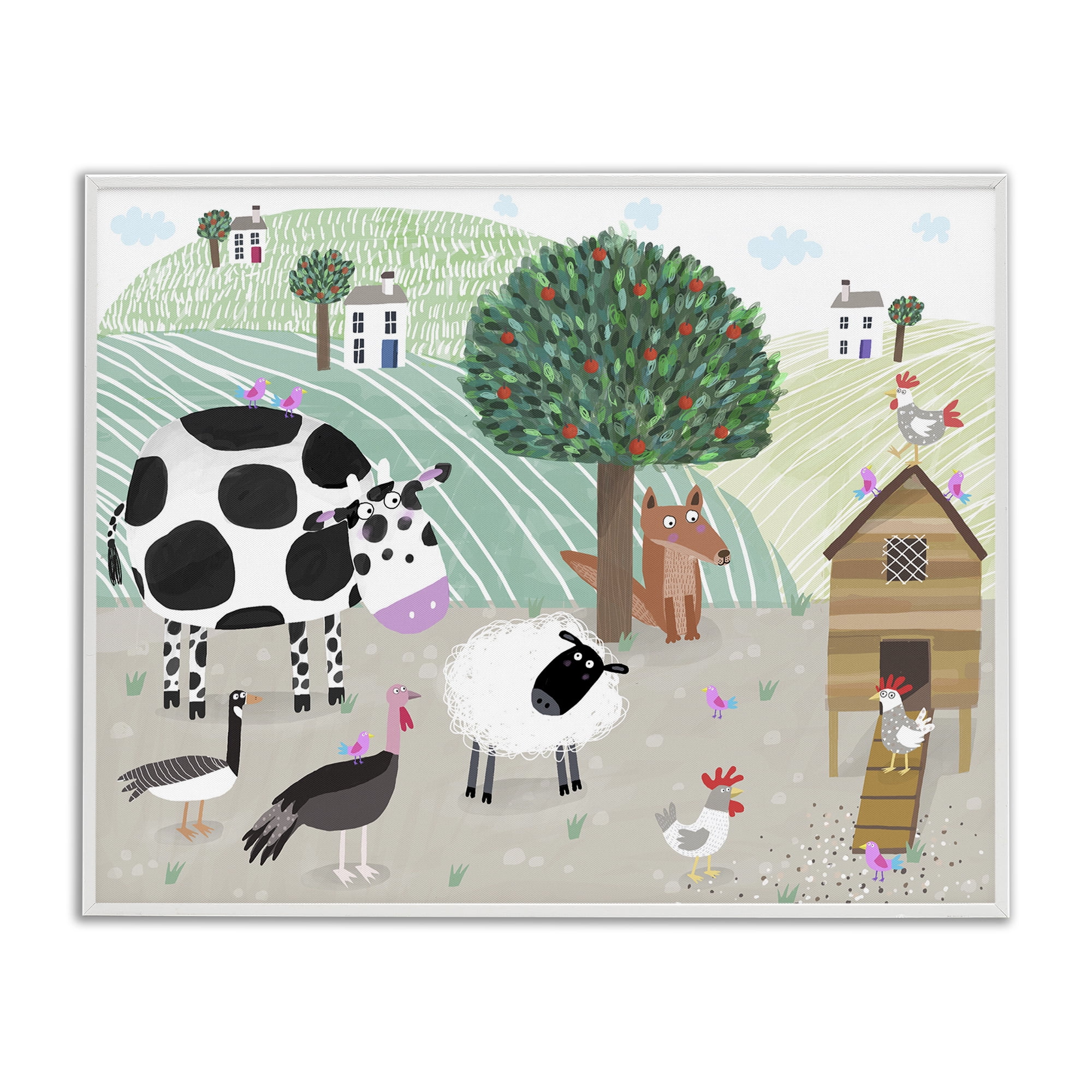 Stupell Industries Down At The Farm White Framed Giclee Art, design by Carla Daly