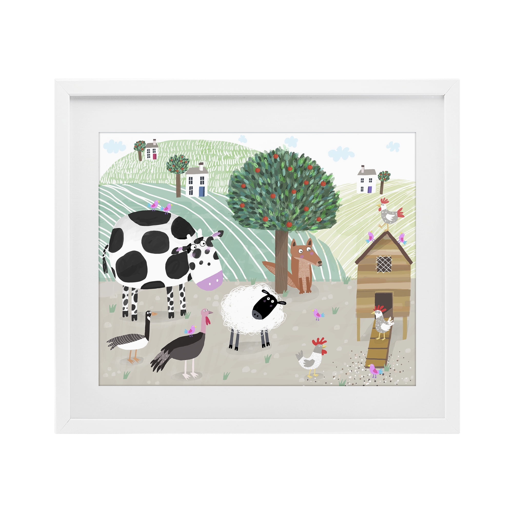 Stupell Industries Down At The Farm White Framed Print Under Glass, design by Carla Daly