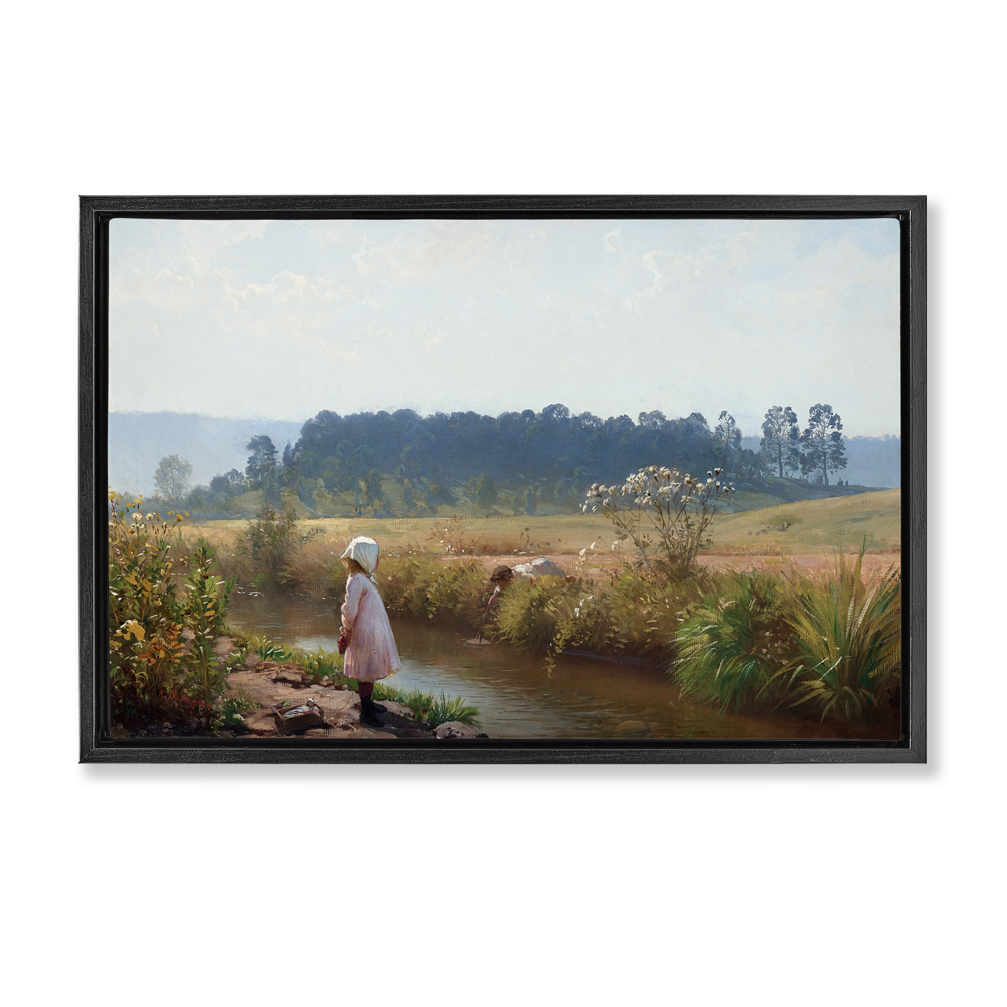 Stupell Industries Down By The River Landscape & Nature Painting Black Floater Framed Canvas Art Print Wall Art, 31 x 21