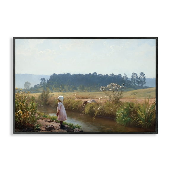 Stupell Industries Down By The River Landscape & Nature Painting Black Framed Art Print Wall Art, 18 x 12
