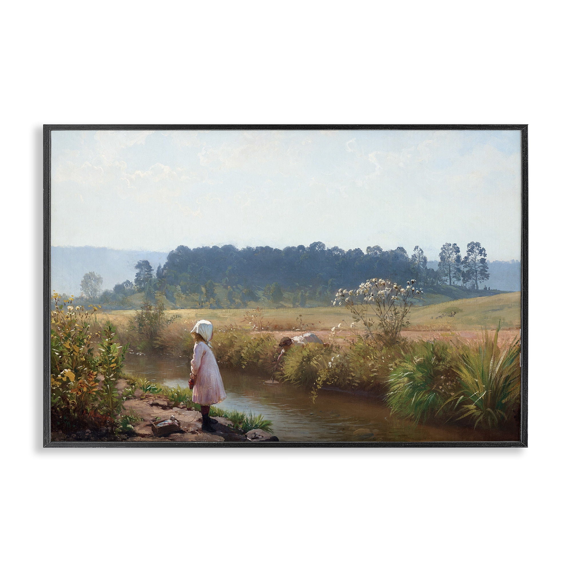 Stupell Industries Down By The River Landscape & Nature Painting Black Framed Art Print Wall Art, 24 x 16