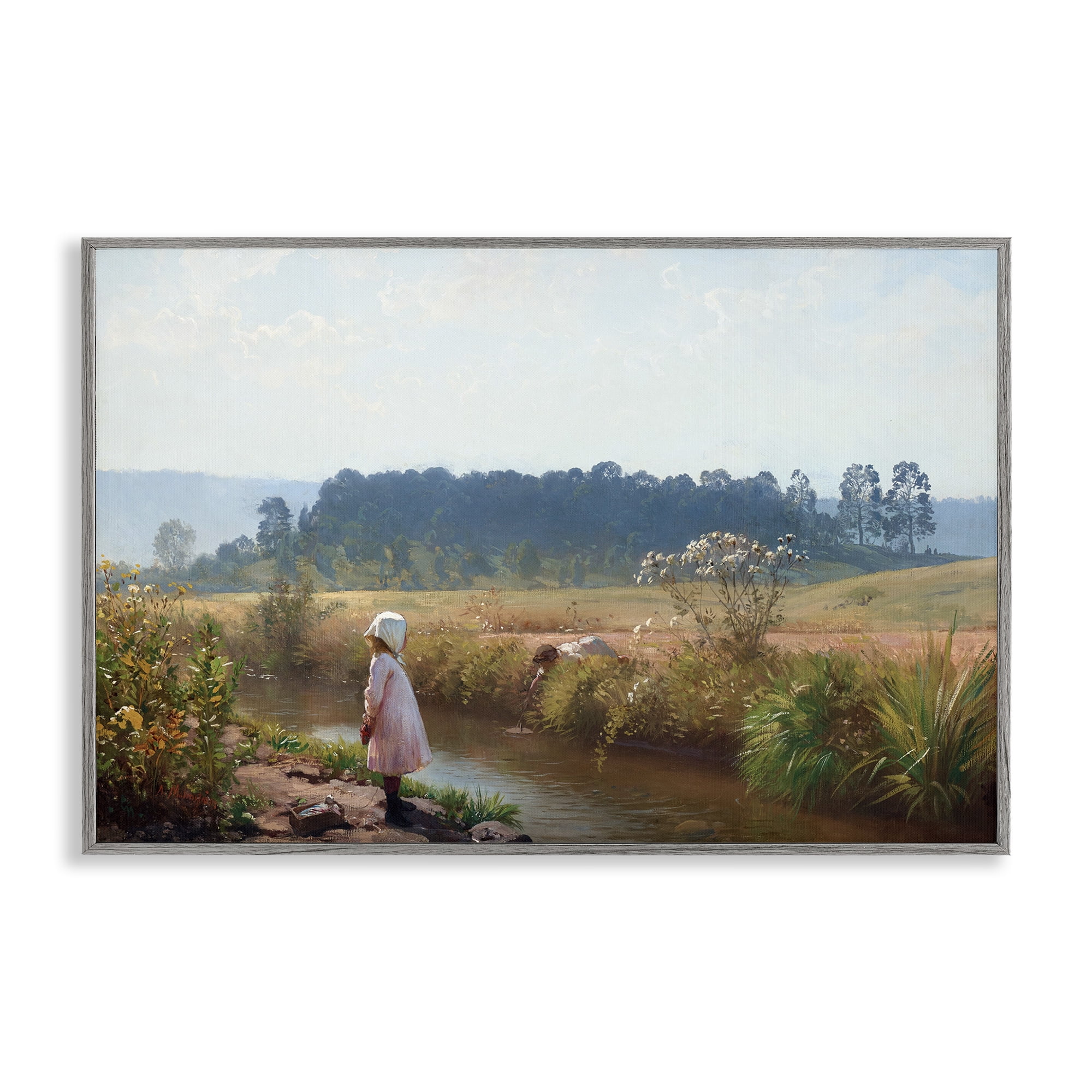 Stupell Industries Down By The River Landscape & Nature Painting Gray Framed Art Print Wall Art, 30 x 20