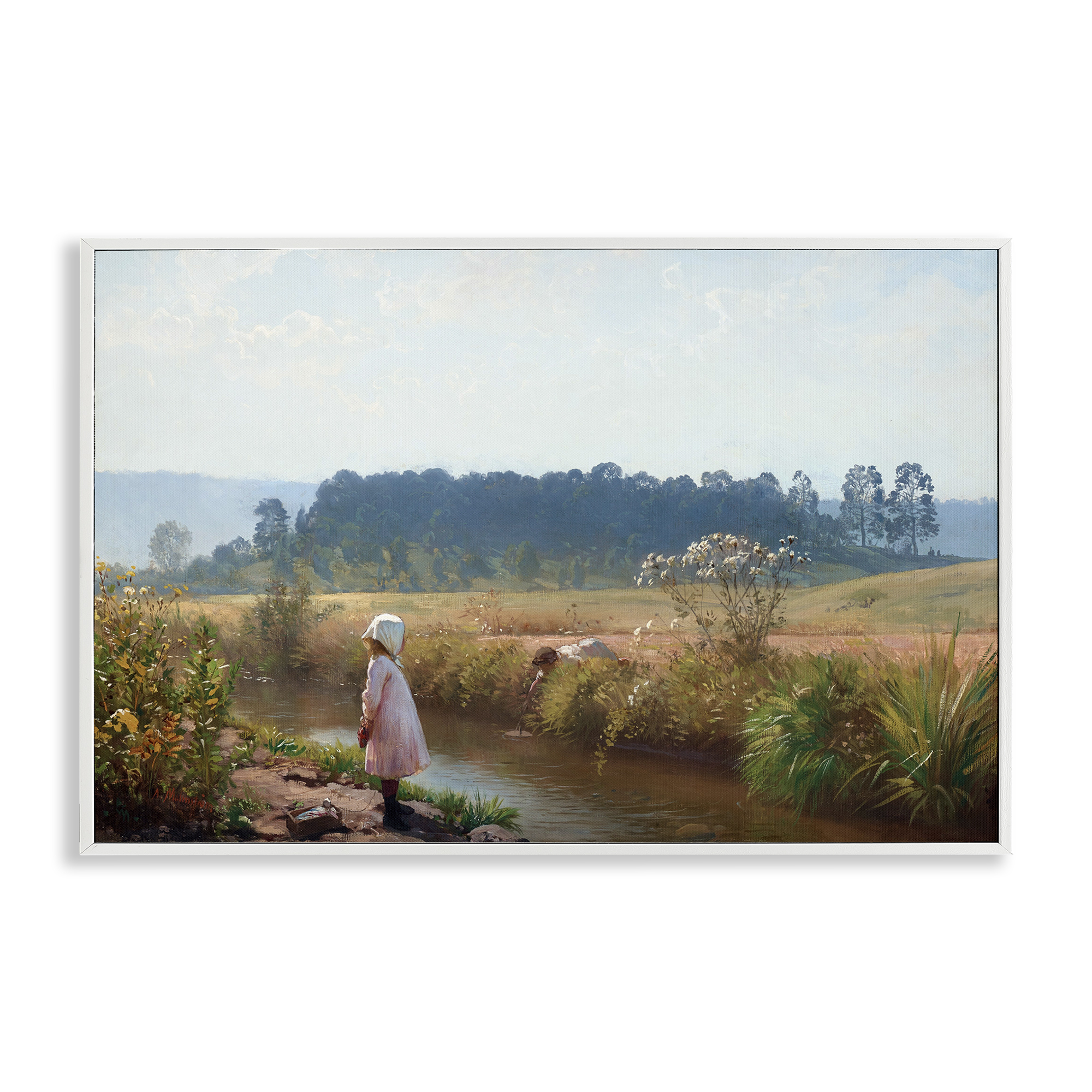 Stupell Industries Down By The River Landscape & Nature Painting White Framed Art Print Wall Art, 30 x 20