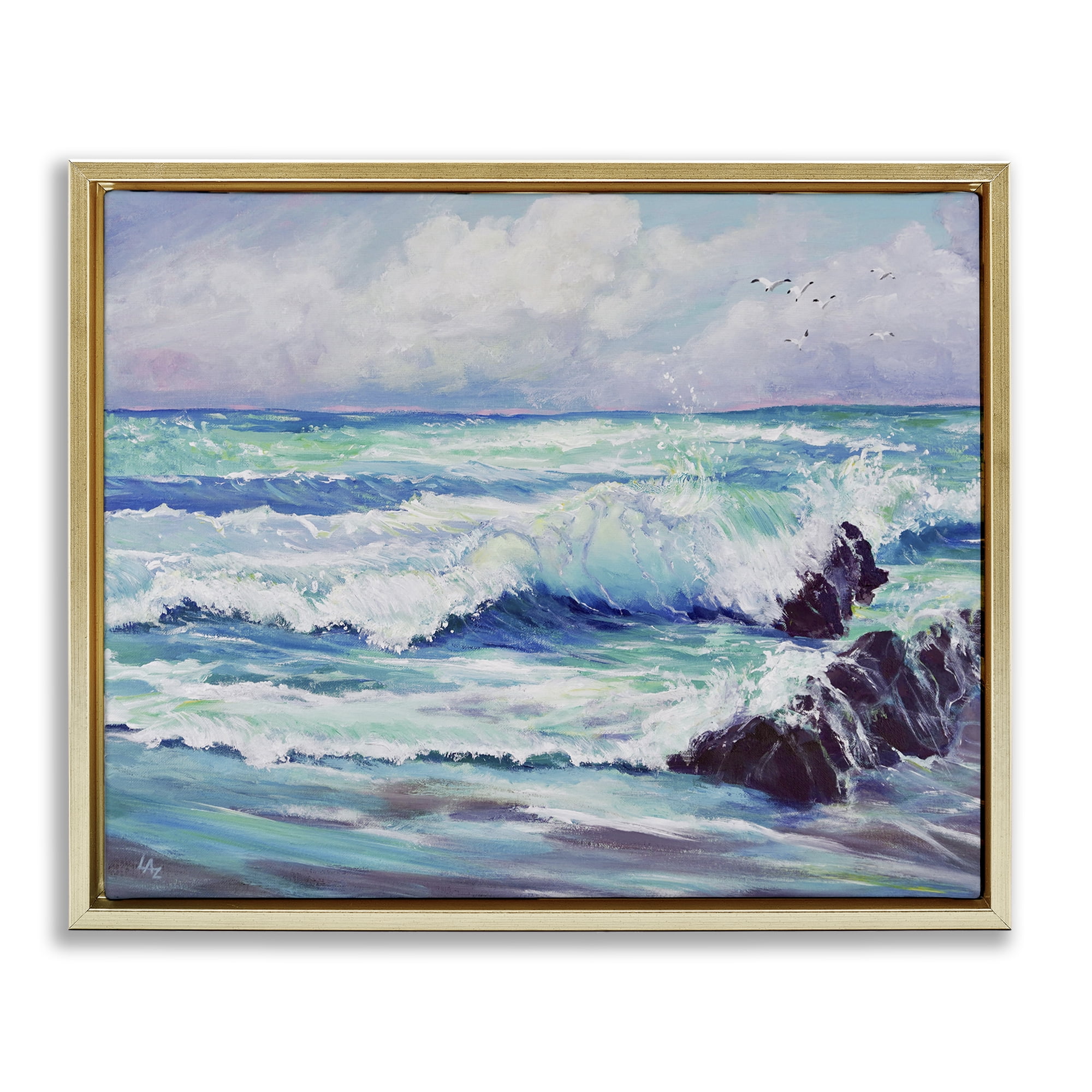 Stupell Industries Down By The Sea Gold Framed Floater Canvas Wall Art, design by Lee Ann Zirbes