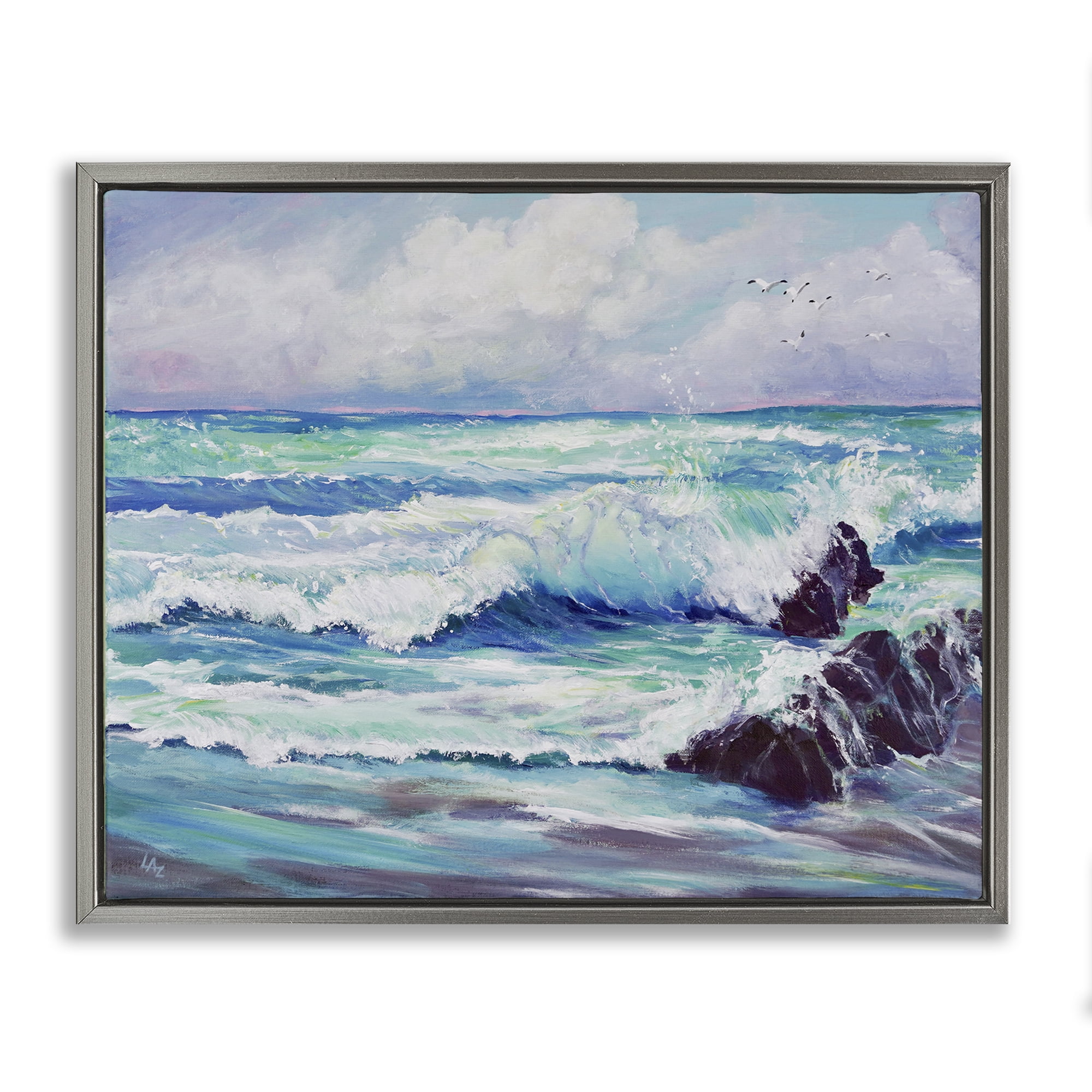 Stupell Industries Down By The Sea Gray Framed Floater Canvas Wall Art, design by Lee Ann Zirbes