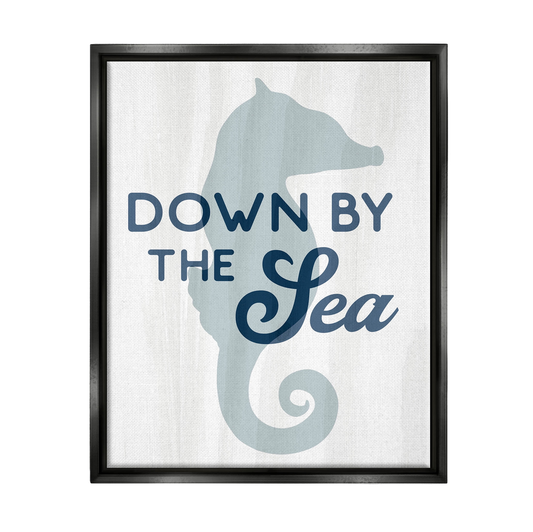 Stupell Industries Down By The Sea Seahorse Graphic Art Jet Black Floating Framed Canvas Print Wall Art, Design by Lil' Rue