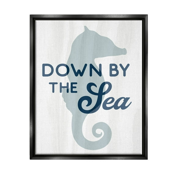 Stupell Industries Down By The Sea Seahorse Graphic Art Jet Black Floating Framed Canvas Print Wall Art, Design by Lil' Rue