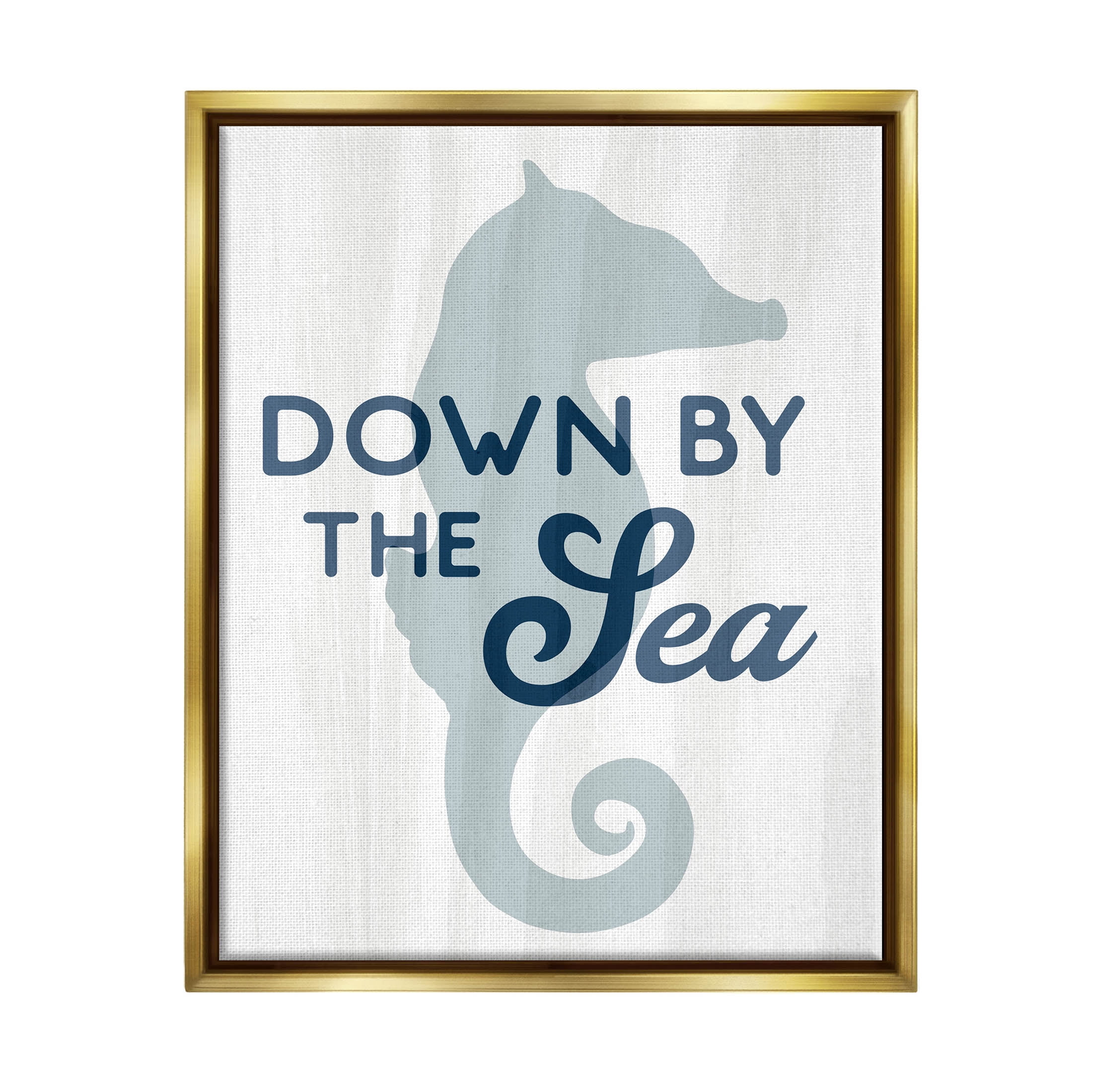 Stupell Industries Down By The Sea Seahorse Graphic Art Metallic Gold Floating Framed Canvas Print Wall Art, Design by Lil' Rue