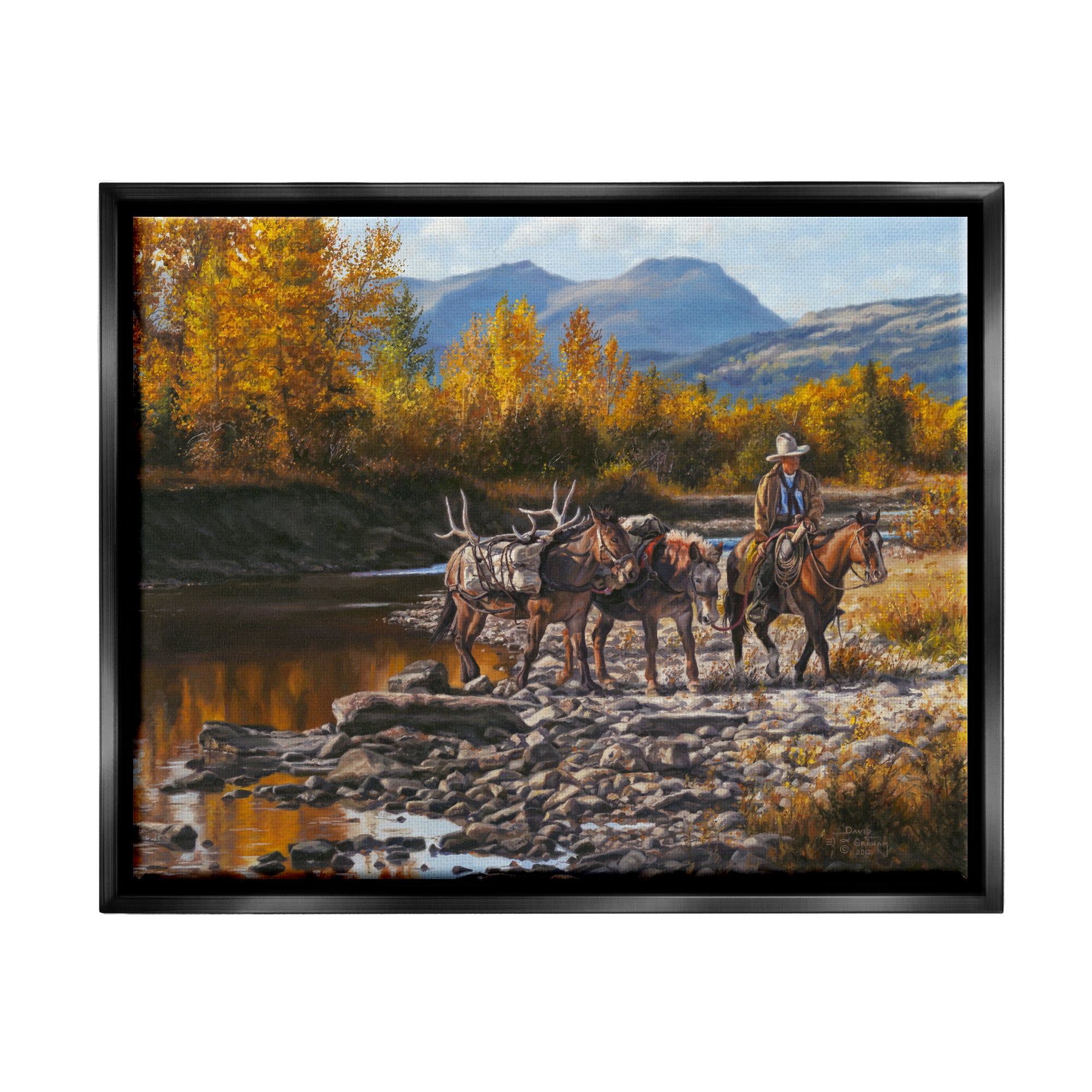 Stupell Industries Down From High Country Cowboy Animals & Insects Painting Black Floater Framed Art Print Wall Art