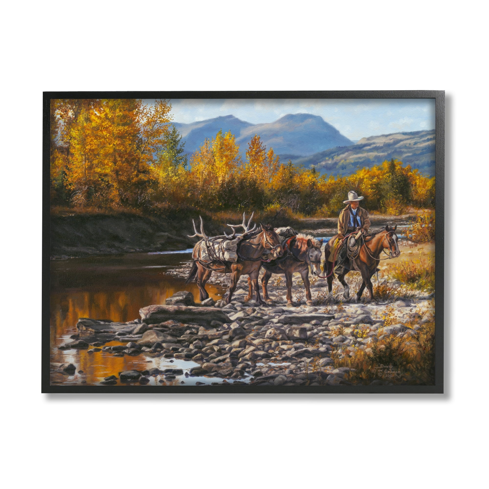 Stupell Industries Down From High Country Cowboy Animals & Insects Painting Black Framed Art Print Wall Art