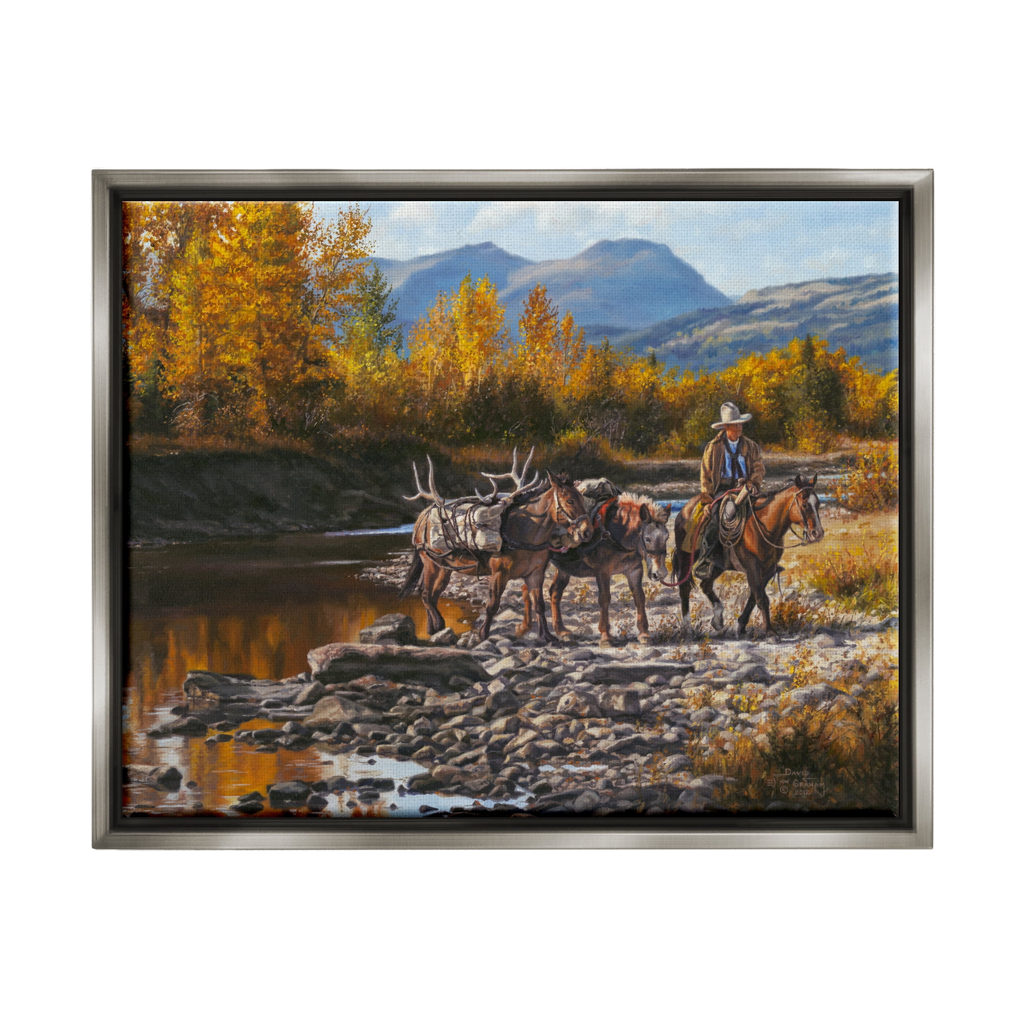 Stupell Industries Down From High Country Cowboy Animals & Insects Painting Gray Floater Framed Art Print Wall Art