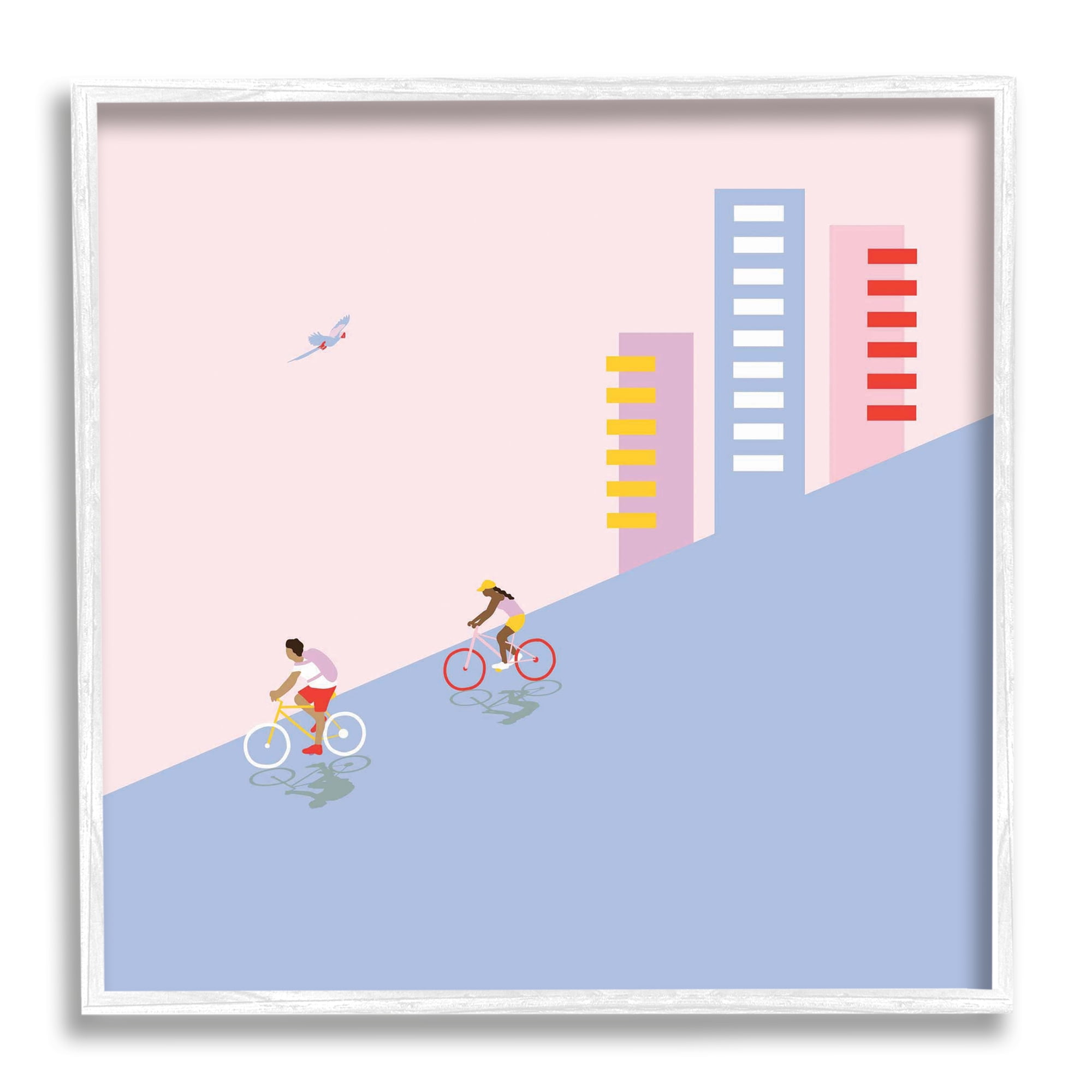 Stupell Industries Downhill Bike Ride Tropical Bird Modern Cityscape Graphic Art White Framed Art Print Wall Art, 12x12, by Make Much Studios