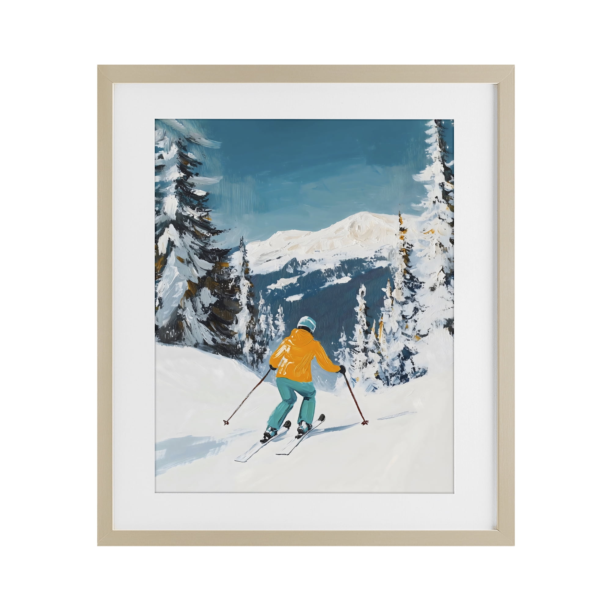 Stupell Industries Downhill Skier on Mountain Birch Framed Print Under Glass, design by The Prints Vibe