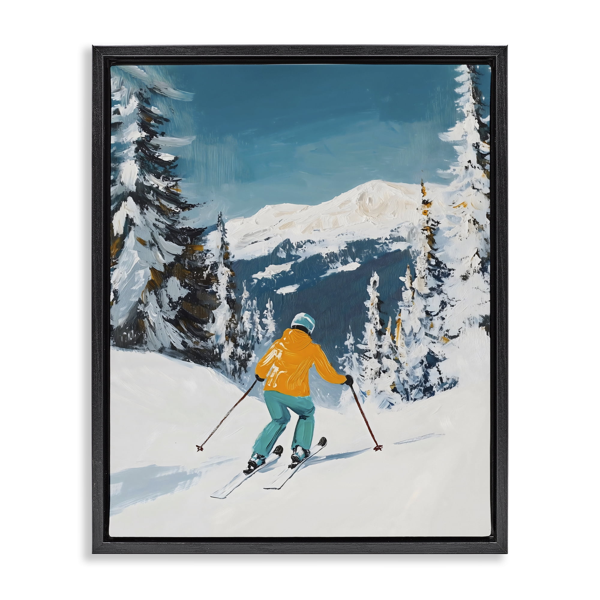 Stupell Industries Downhill Skier on Mountain Black Framed Floater Canvas Wall Art, design by The Prints Vibe