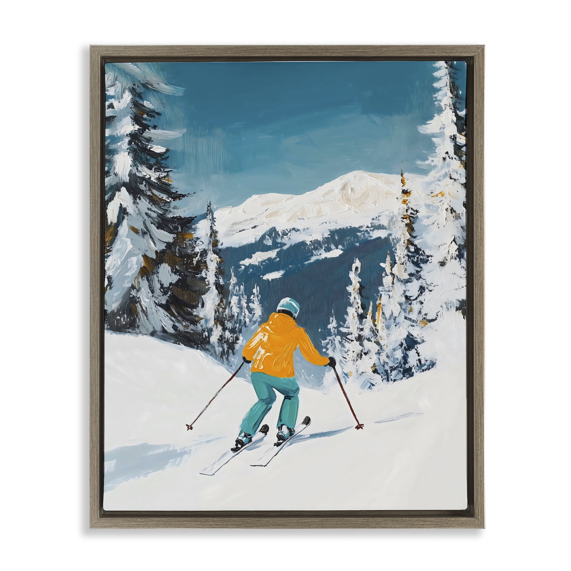 Stupell Industries Downhill Skier on Mountain Brown Framed Floater Canvas Wall Art, design by The Prints Vibe
