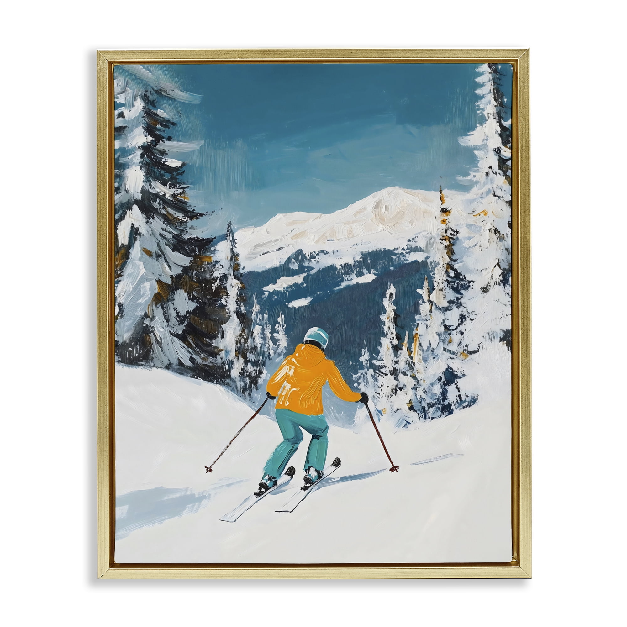 Stupell Industries Downhill Skier on Mountain Gold Framed Floater Canvas Wall Art, design by The Prints Vibe