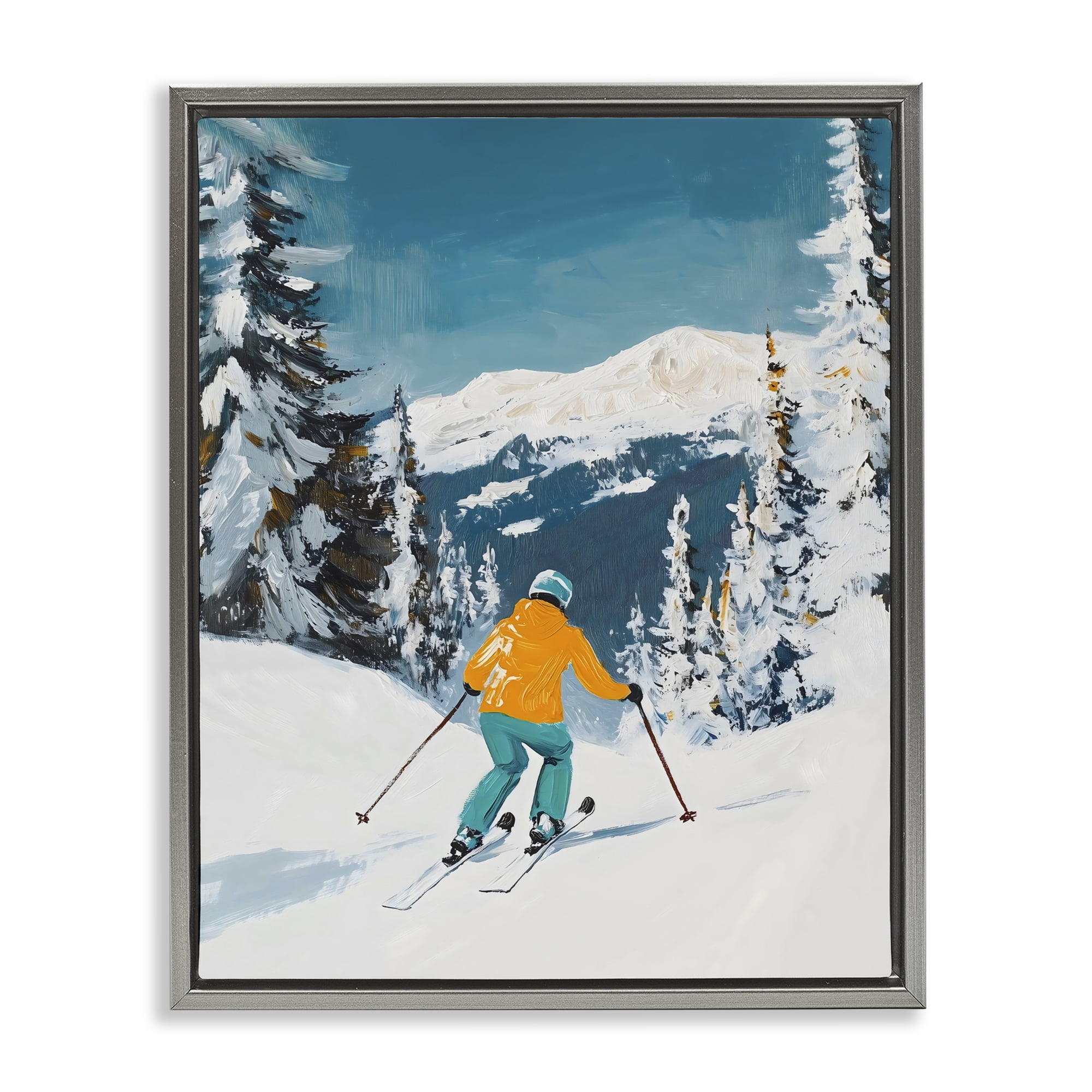 Stupell Industries Downhill Skier on Mountain Gray Framed Floater Canvas Wall Art, design by The Prints Vibe