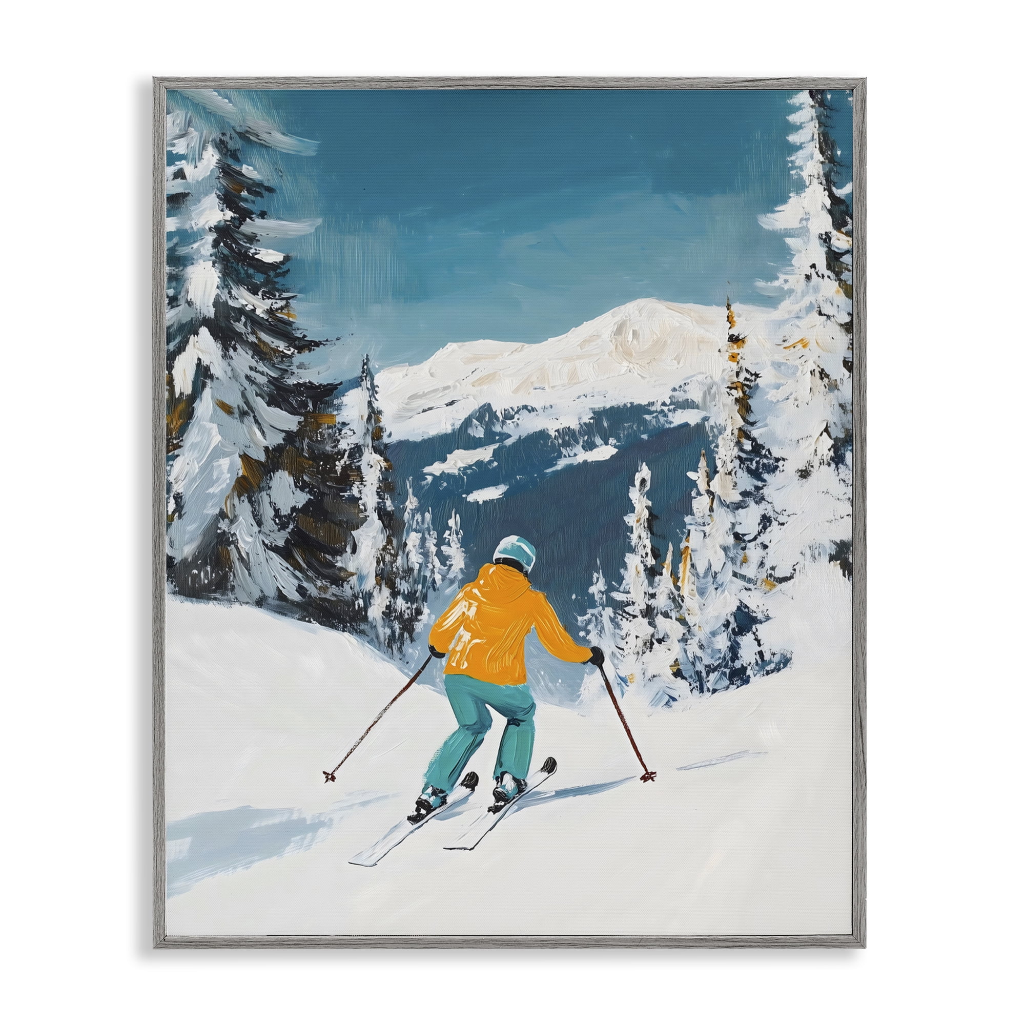 Stupell Industries Downhill Skier on Mountain Gray Framed Giclee Art, design by The Prints Vibe
