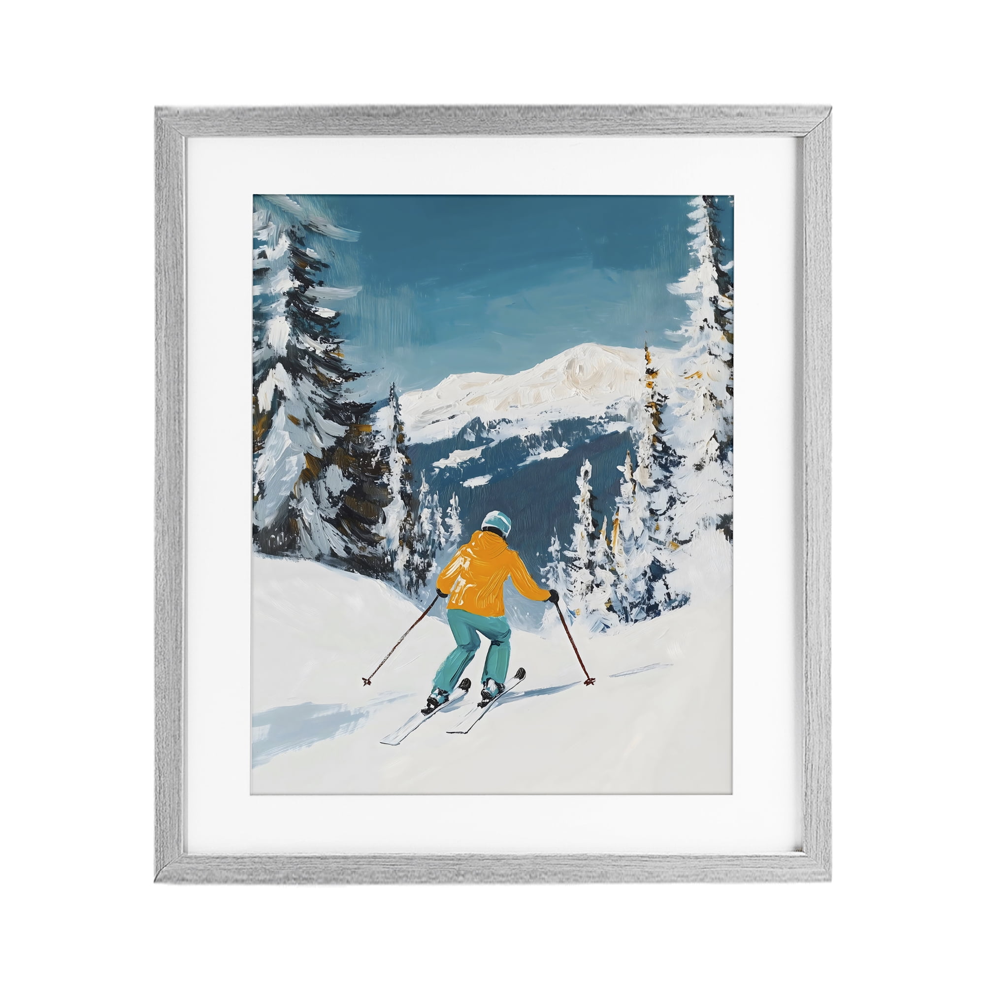 Stupell Industries Downhill Skier on Mountain Gray Framed Print Under Glass, design by The Prints Vibe