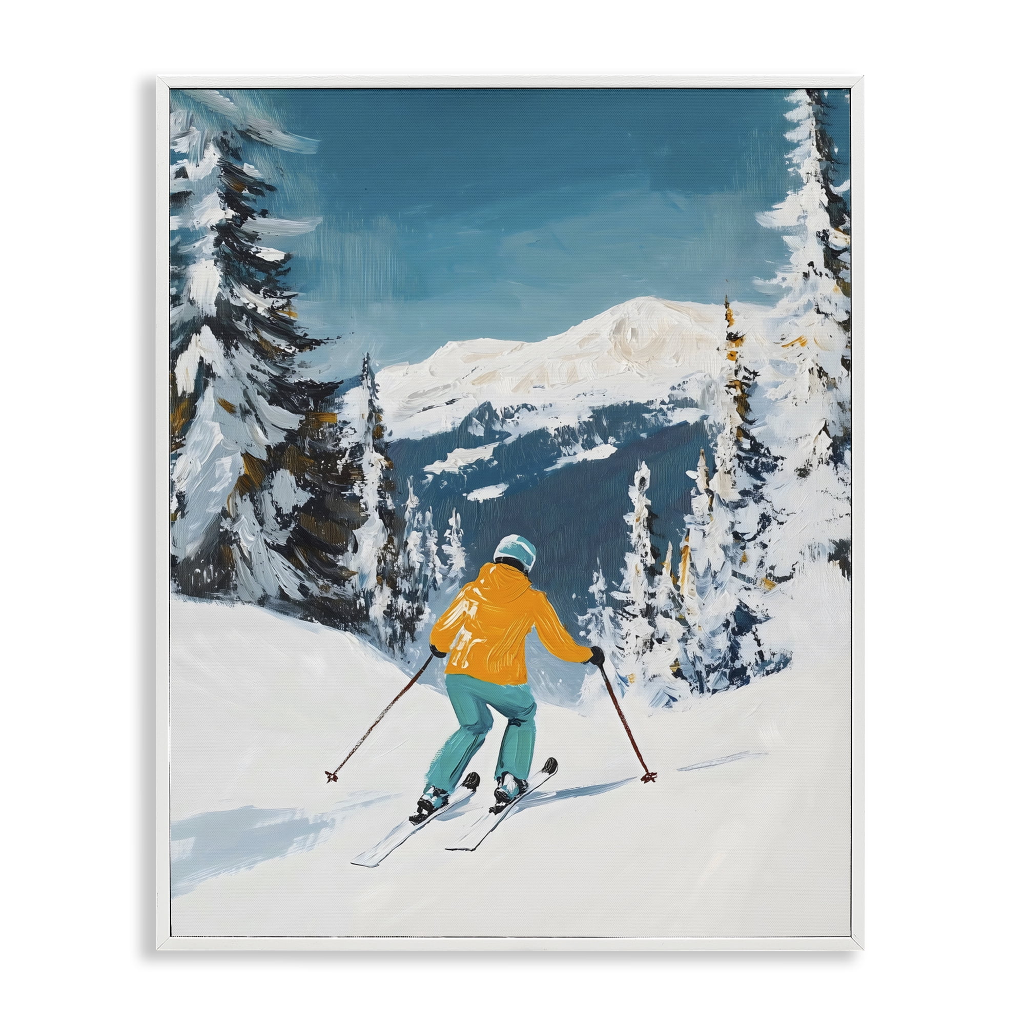Stupell Industries Downhill Skier on Mountain White Framed Giclee Art, design by The Prints Vibe