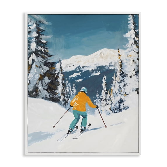 Stupell Industries Farmhouse Downhill Skier on Mountain White Framed Giclee Art, 11 x 14, by The Prints Vibe
