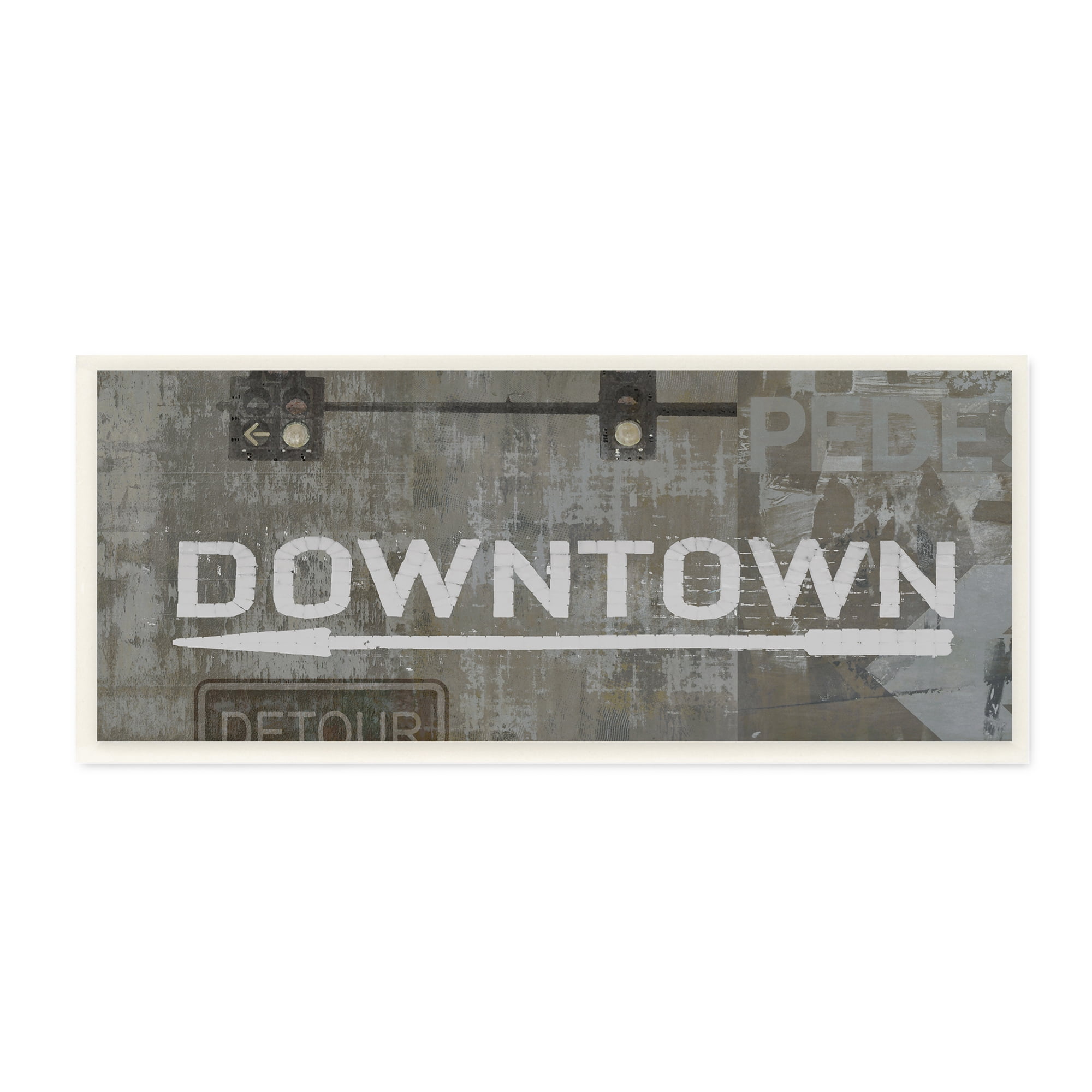 Stupell Industries Downtown Detour Traffic Light City Signs Neutral Grey,7 x 17,Designed by Luke Wilson