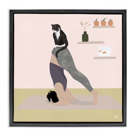 Stupell Industries Eclectic Downward Cat Yoga Pose Black Floating Frame Canvas Art, 25 x 25, by Lydia Orange