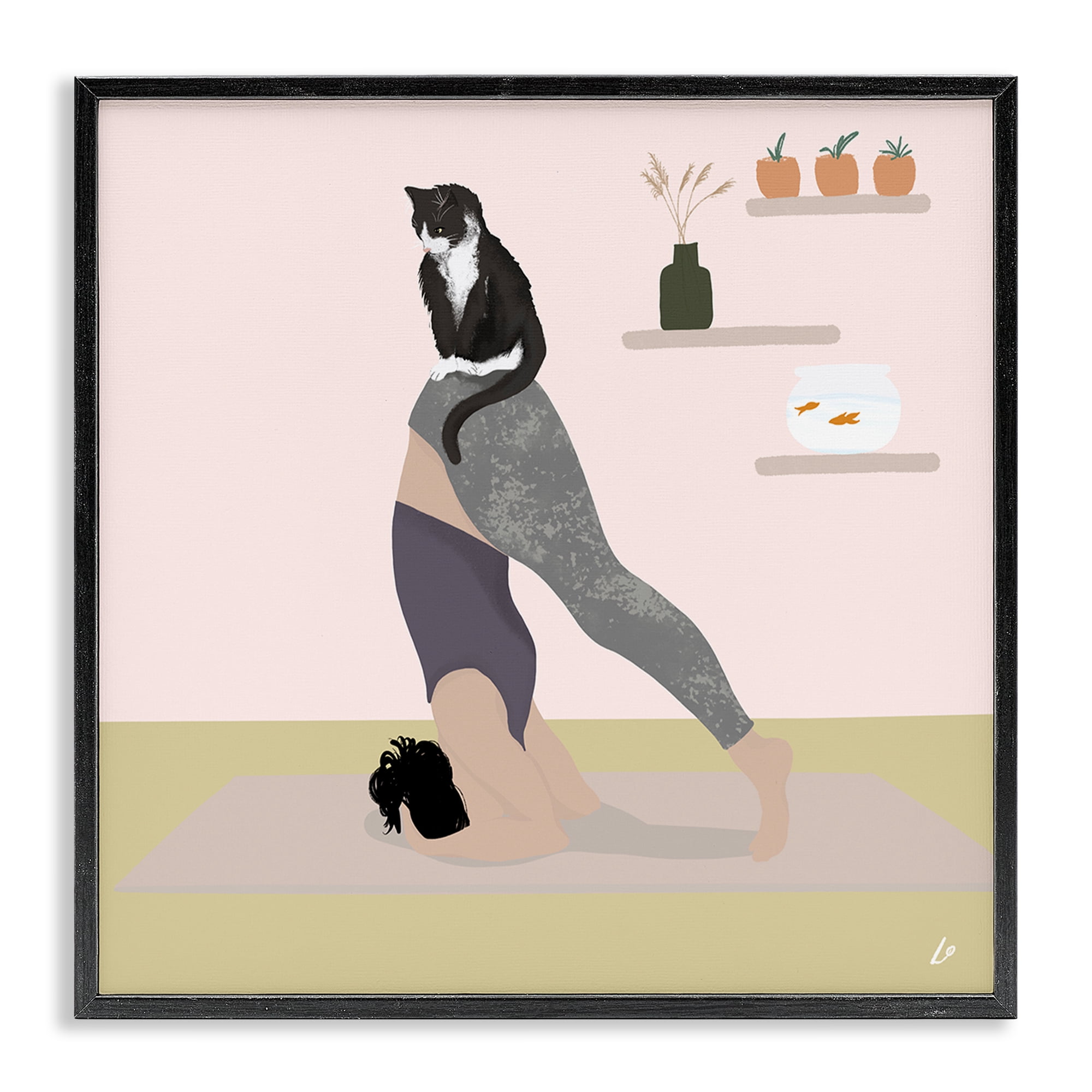Stupell Industries Downward Cat Yoga Pose People Painting Black Framed Art Print Wall Art, 12 x 12