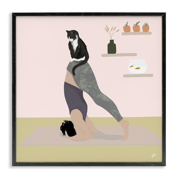Stupell Industries Downward Cat Yoga Pose People Painting Black Framed Art Print Wall Art, 12 x 12